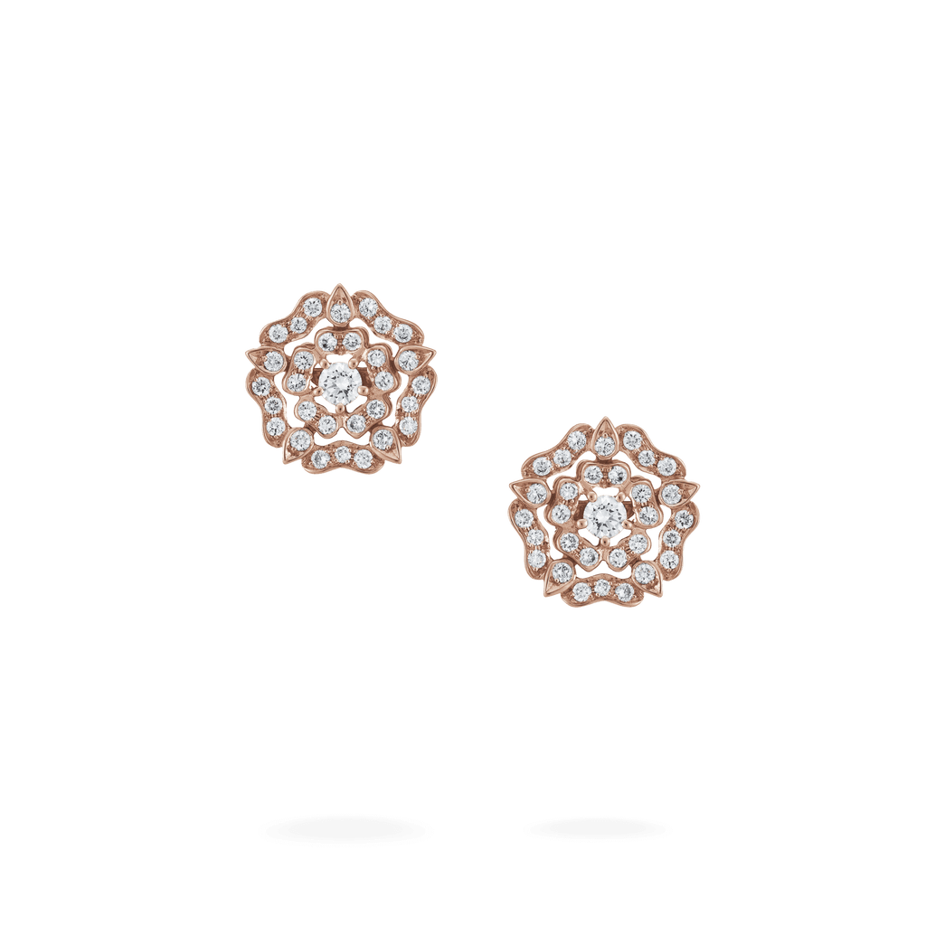 Garrard Tudor Rose Collection Rose Gold Earrings with Diamonds 2012639
