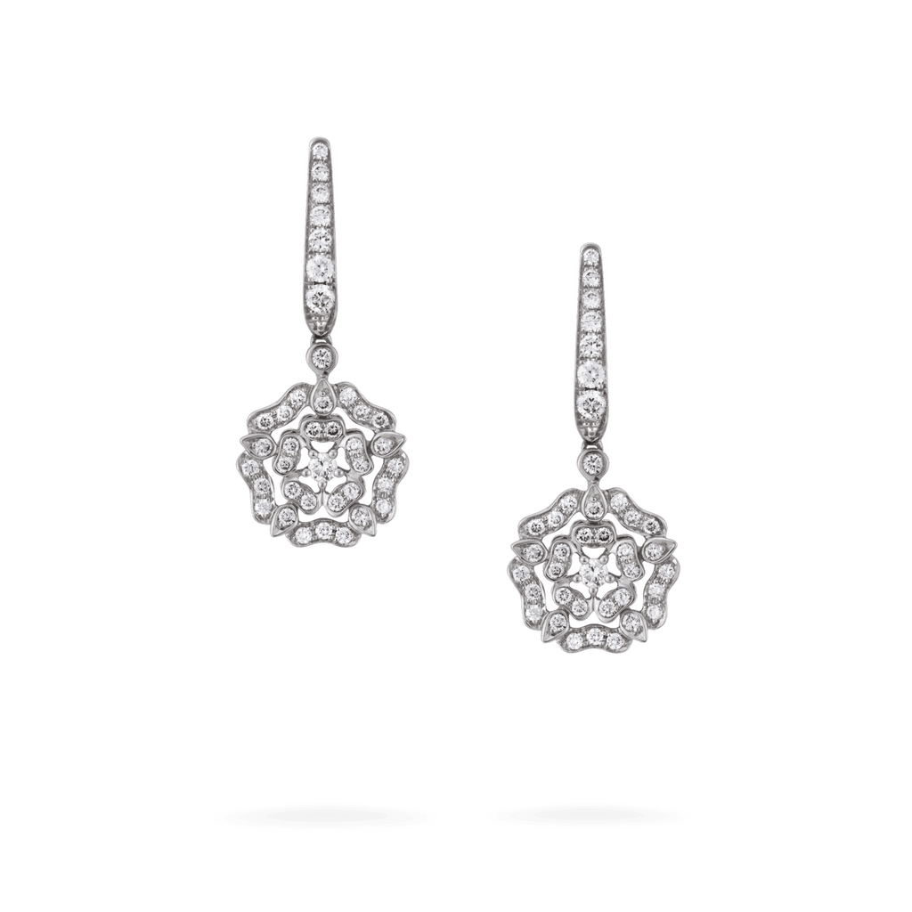 Garrard Tudor Rose Collection White gold drop earrings with diamonds 2012431