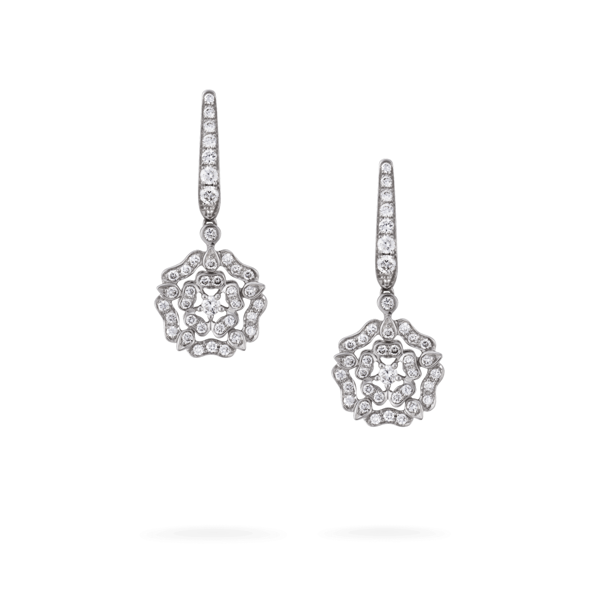 Garrard Tudor Rose Collection White gold drop earrings with diamonds 2012431