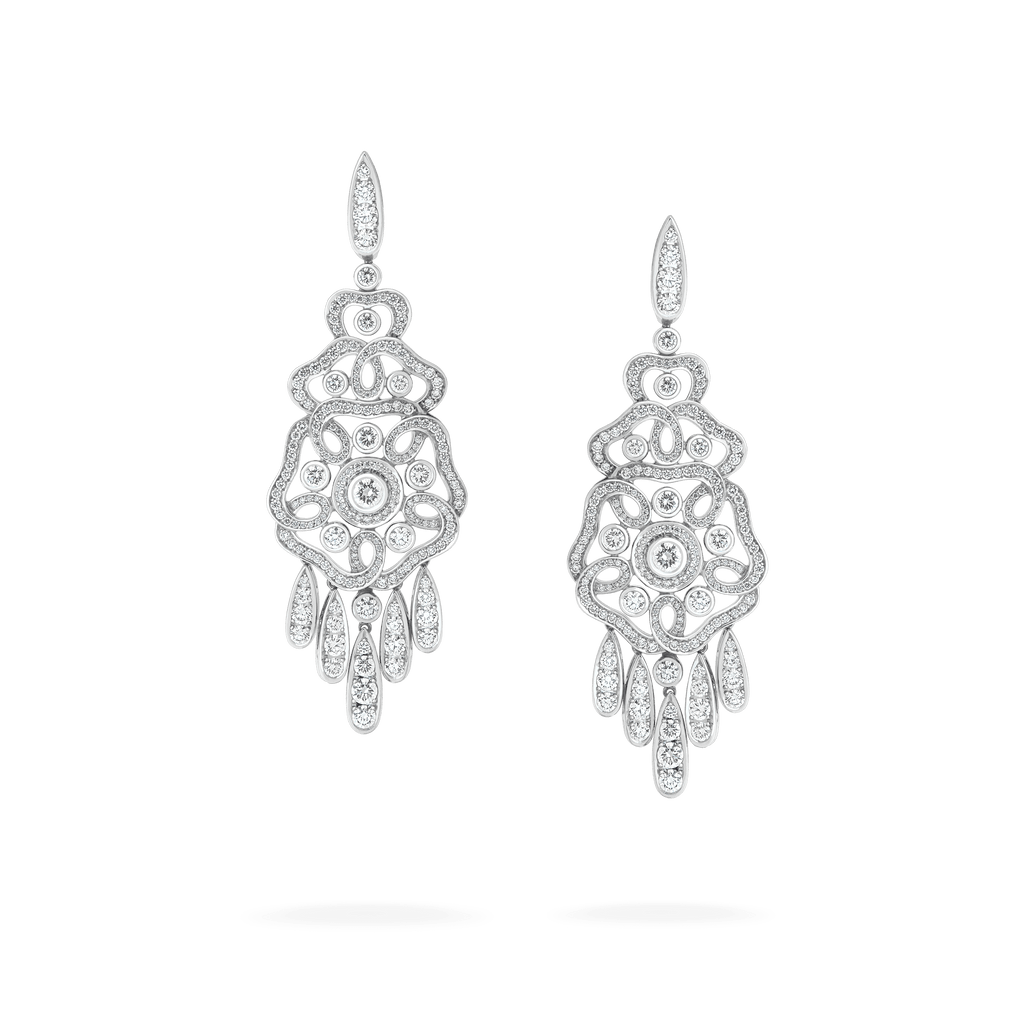 Garrard Tudor Rose Diamond Drop Earrings​ In 18ct White Gold​ 2012586 Hero