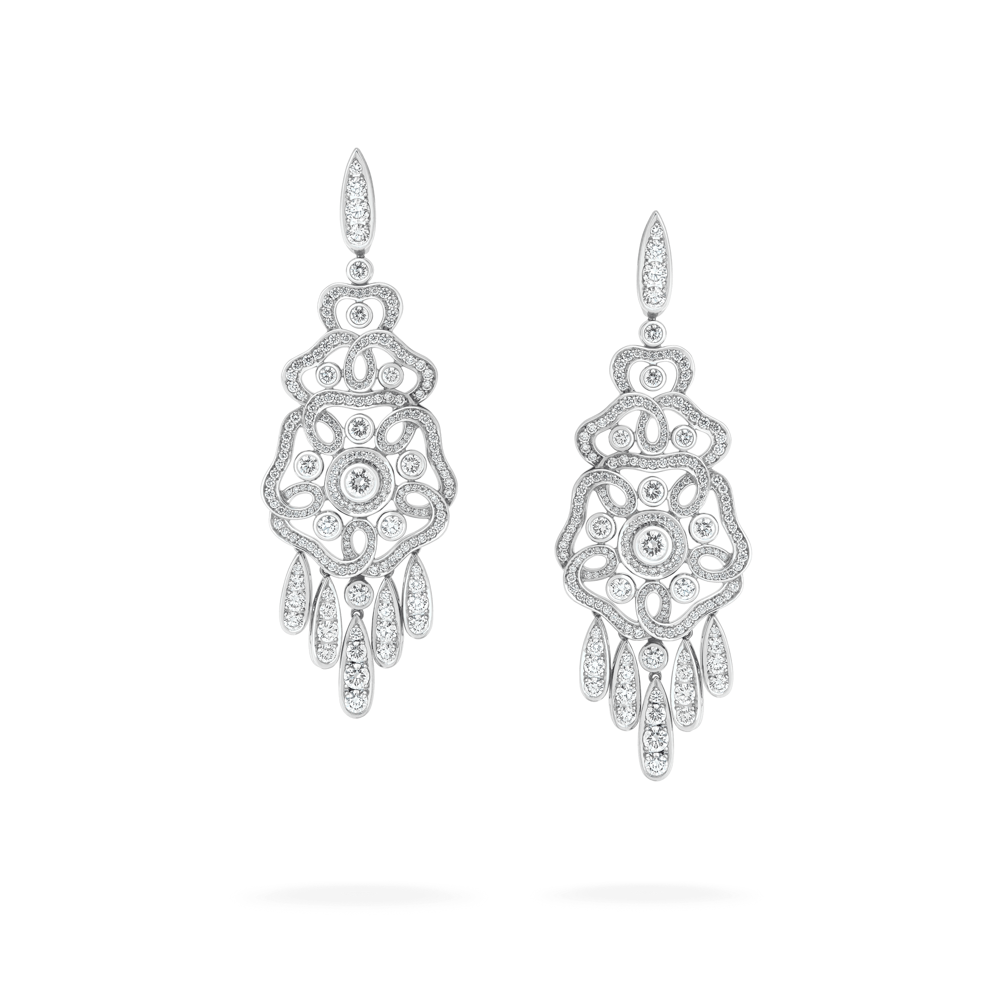 Garrard Tudor Rose Diamond Drop Earrings​ In 18ct White Gold​ 2012586 Hero