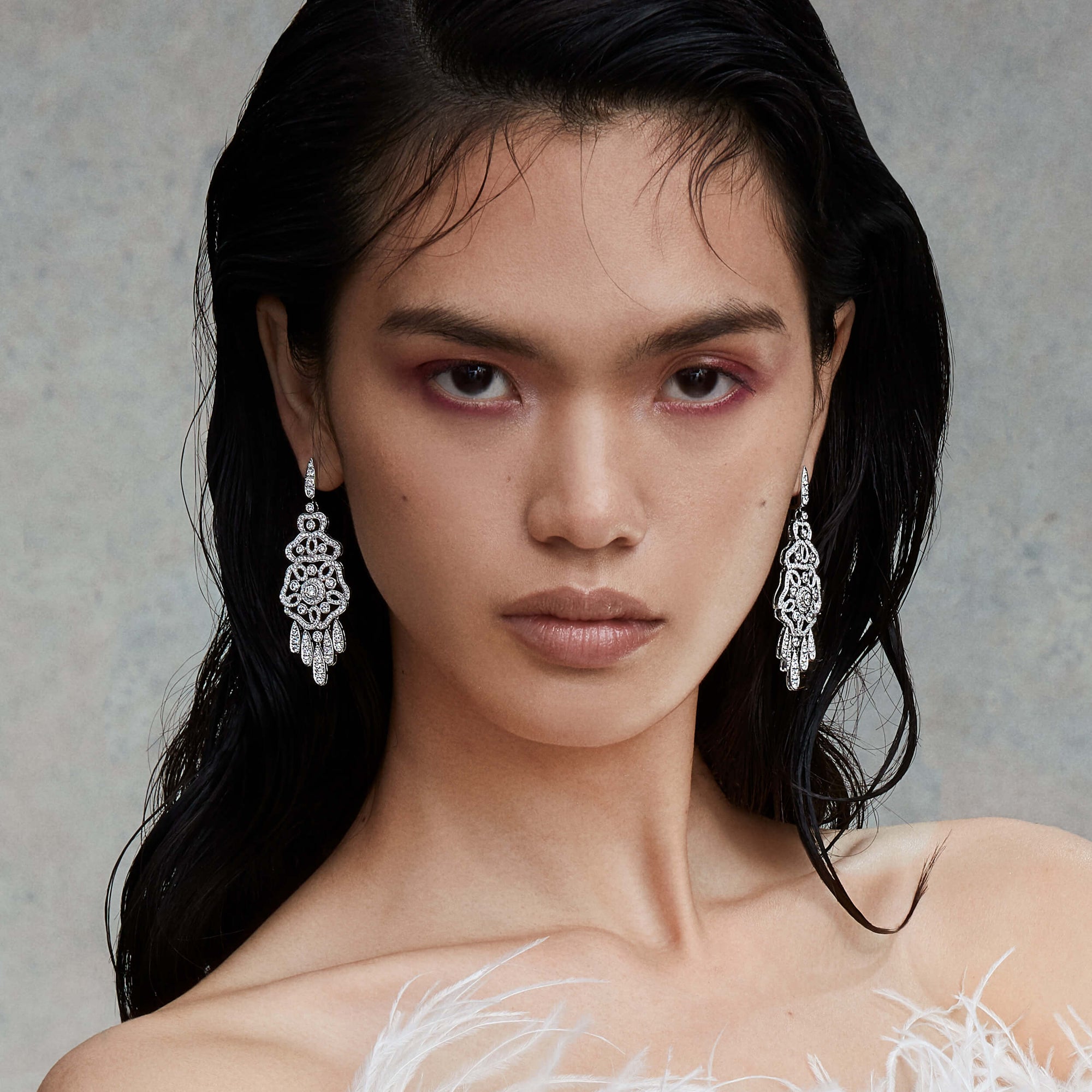 Garrard Tudor Rose Diamond Drop Earrings​ In 18ct White Gold​ 2012586 Model