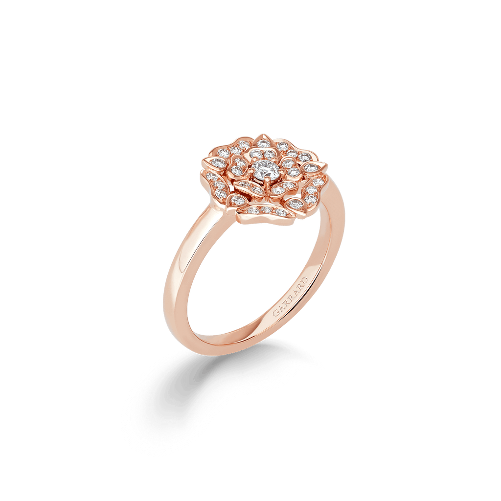 Garrard Tudor Rose Jewellery collection Mini Icons Diamond Ring In 18ct Rose Gold 2018929