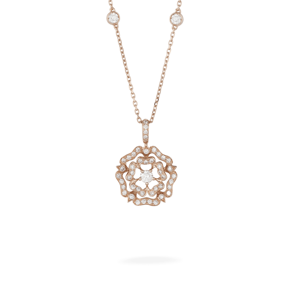 Garrard Tudor Rose jewellery collection Mini Icon Diamond Chain Pendant in 18K Rose gold, 2012647