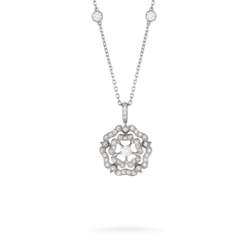 Garrard Tudor Rose jewellery collection Mini Icon Diamond Chain Pendant in 18K white gold, 2012107