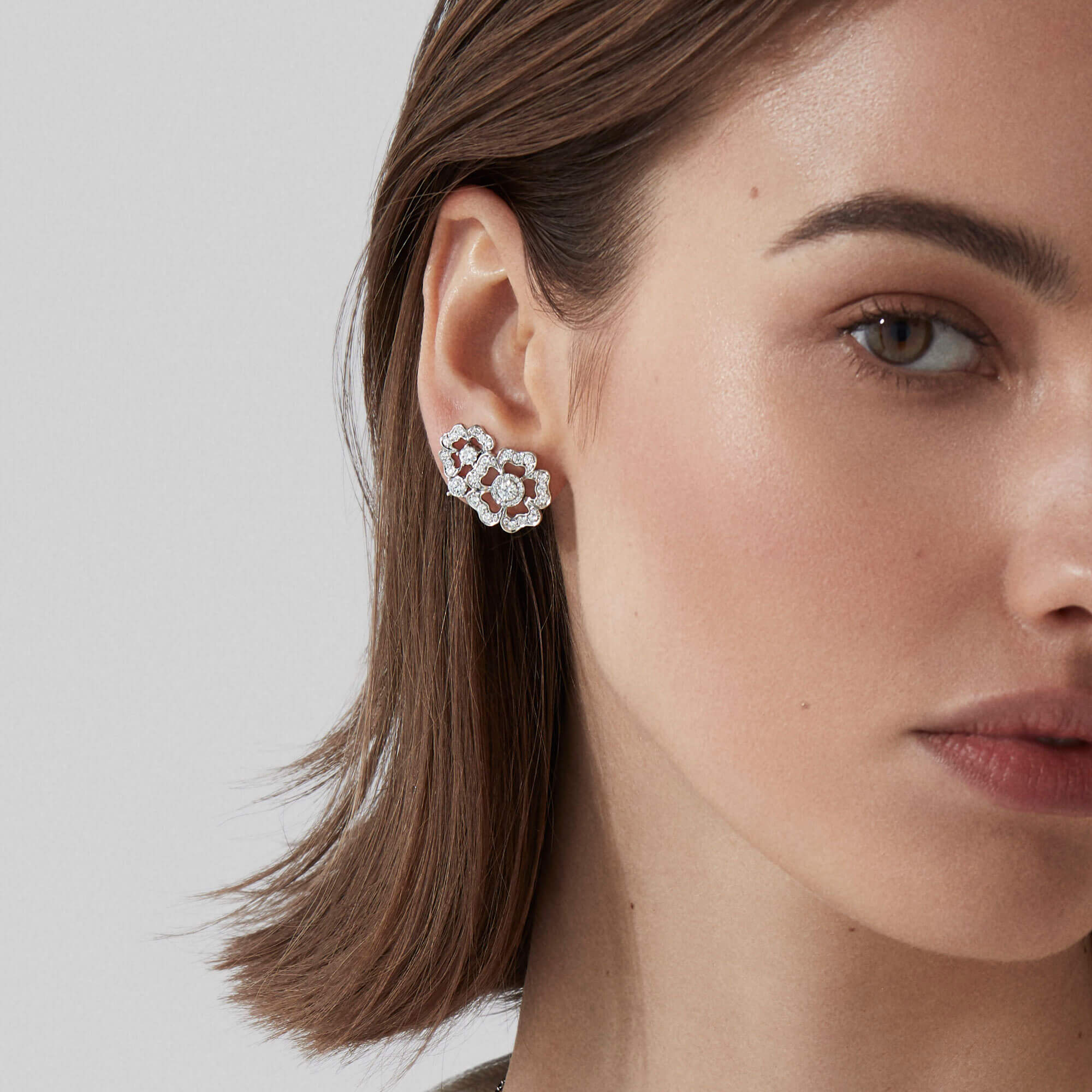 Garrard Tudor Rose jewellery collection Petal Diamond Ear Climbers In 18ct White Gold 2014563 models