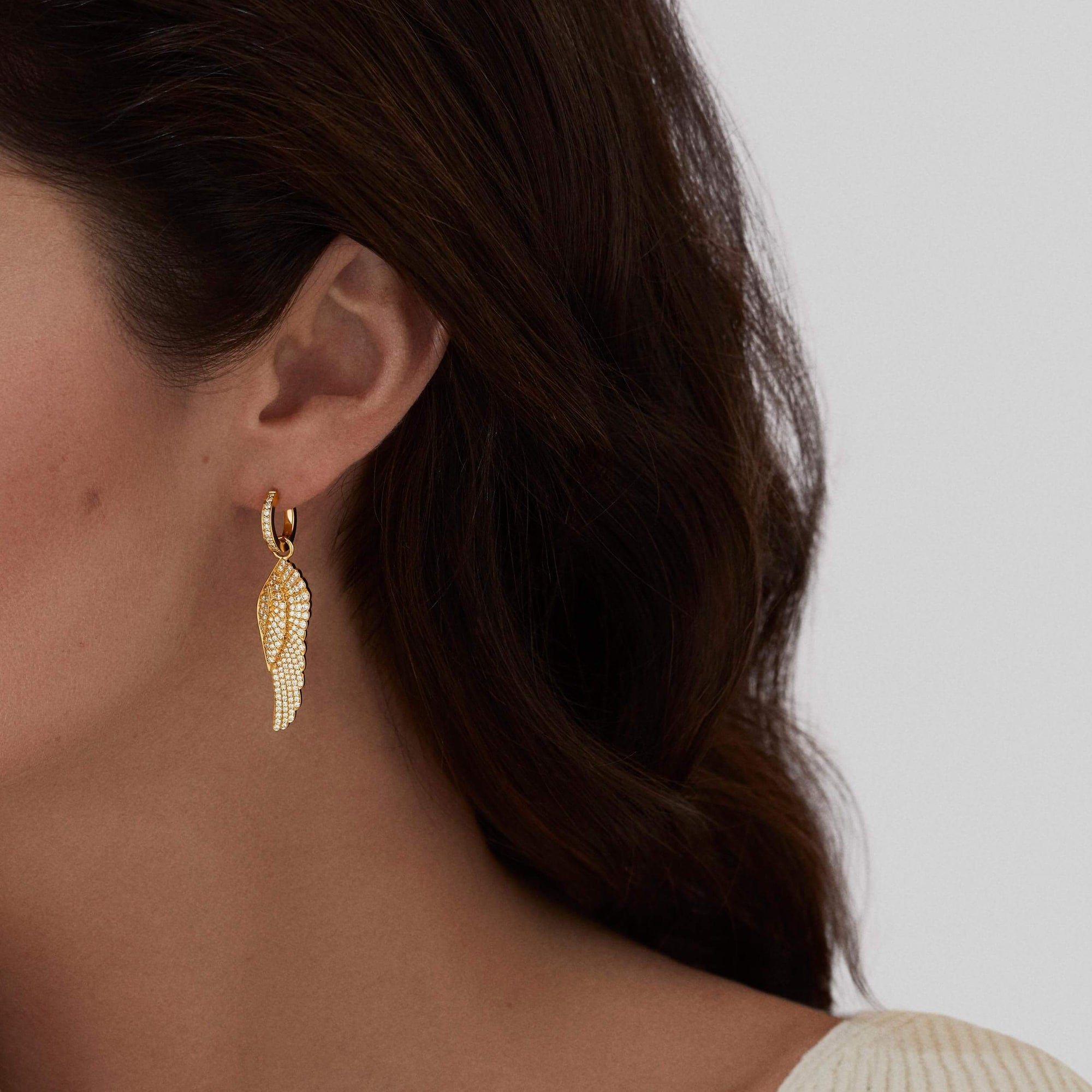 Garrard Wings Classic jewellery collection Hoop and Drop Diamond Earrings In 18ct Yellow Gold 2013183 Model