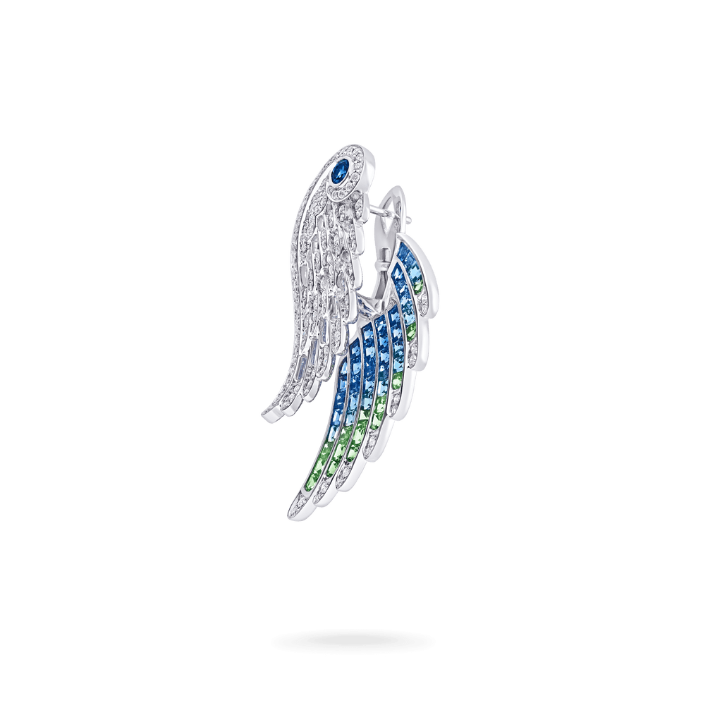 Garrard Wings Embrace collection Peacock Ear Jackets with diamonds Sapphires Tsavorites and Aquamarines 2017611 Side