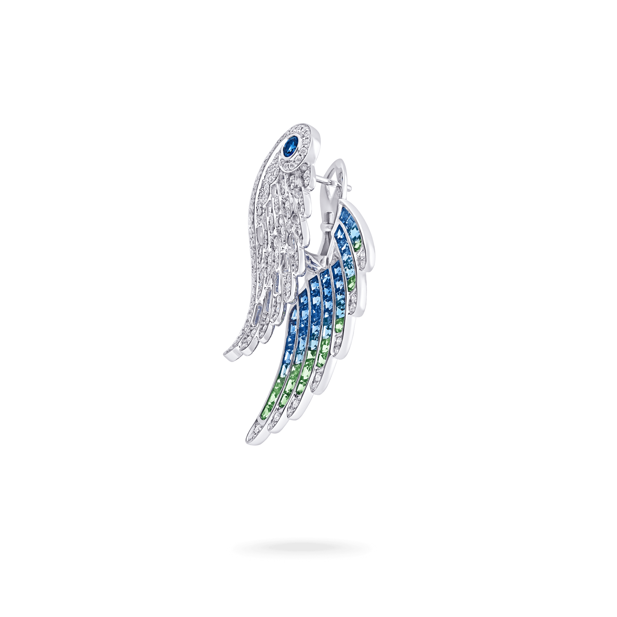 Garrard Wings Embrace collection Peacock Ear Jackets with diamonds Sapphires Tsavorites and Aquamarines 2017611 Side