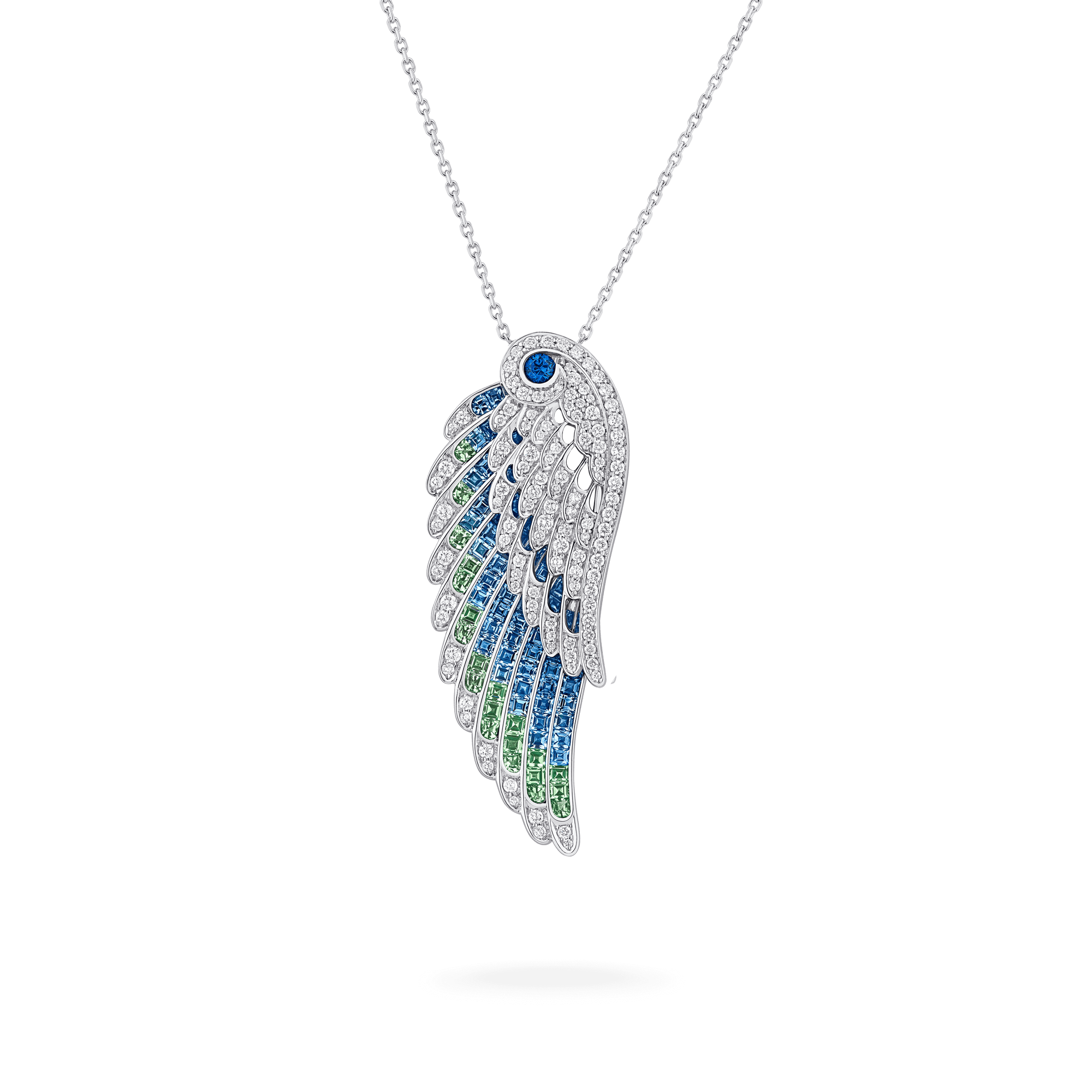 Garrard Wings Embrace collection Peacock Slide Pendant with Diamonds Sapphires Tsavorites and Aquamarines 2017610 Hero