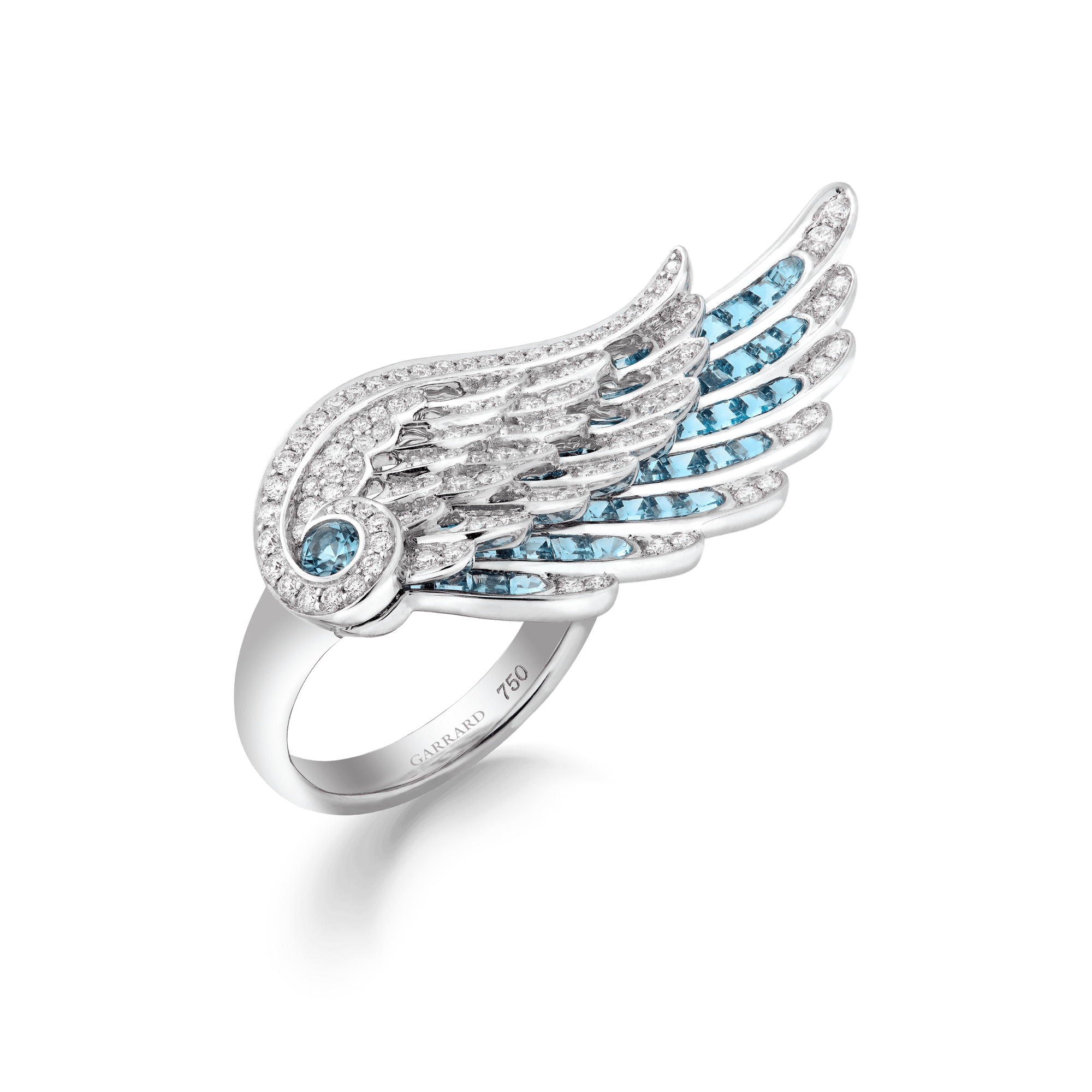 Garrard Wings Embrace jewellery collection Across the Finger Aquamarine and Diamond Ring In 18ct White Gold 2016579 Hero