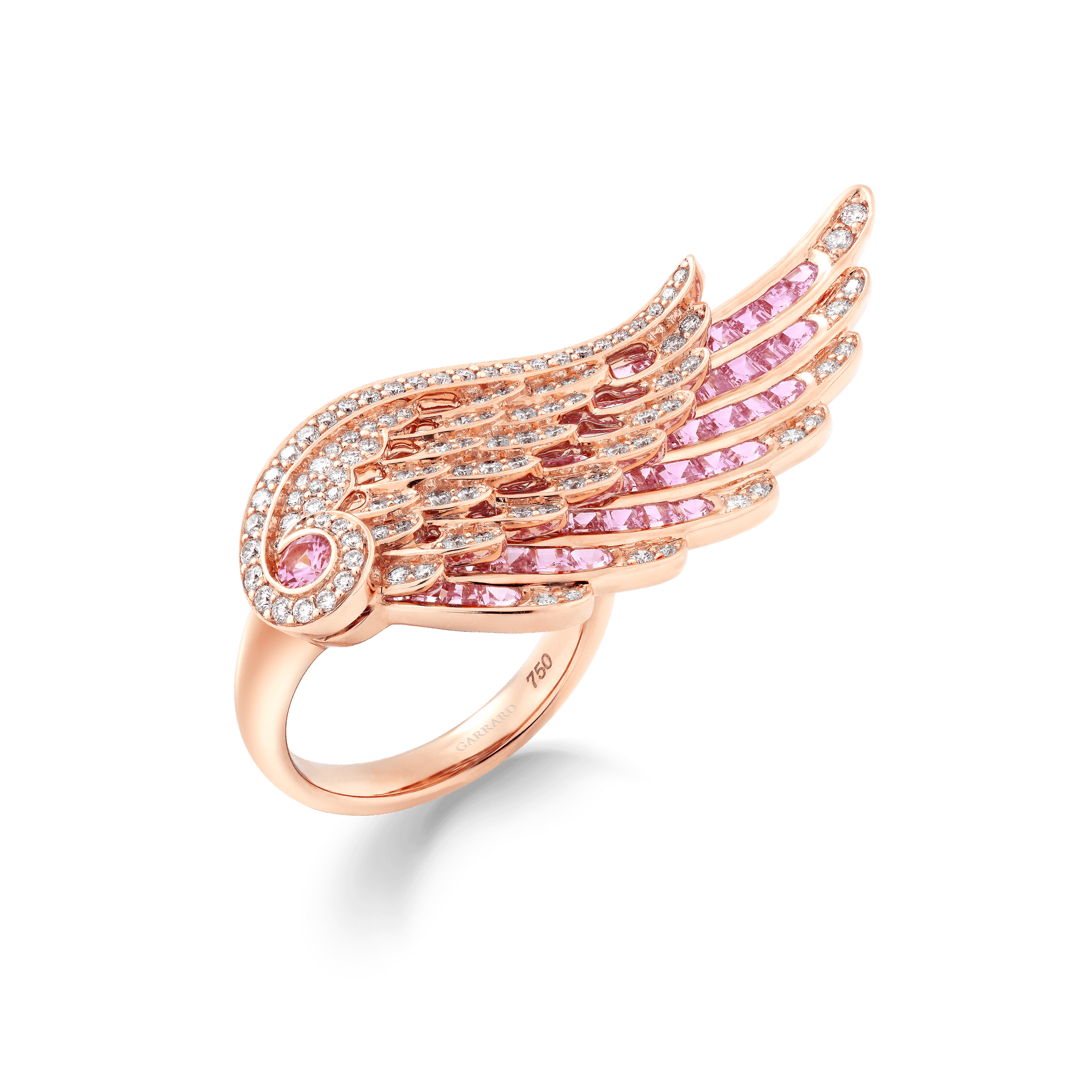 Garrard Wings Embrace jewellery collection Across the Finger Pink Sapphire and Diamond Ring In 18ct White Gold 2016585 Hero