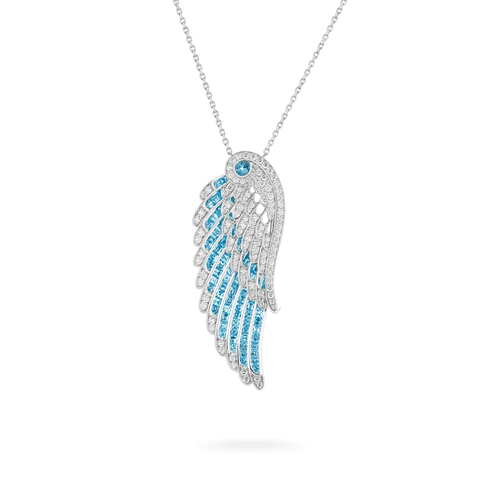 Wings Embrace Aquamarine and Diamond Slider Pendant | In 18ct White Gold
