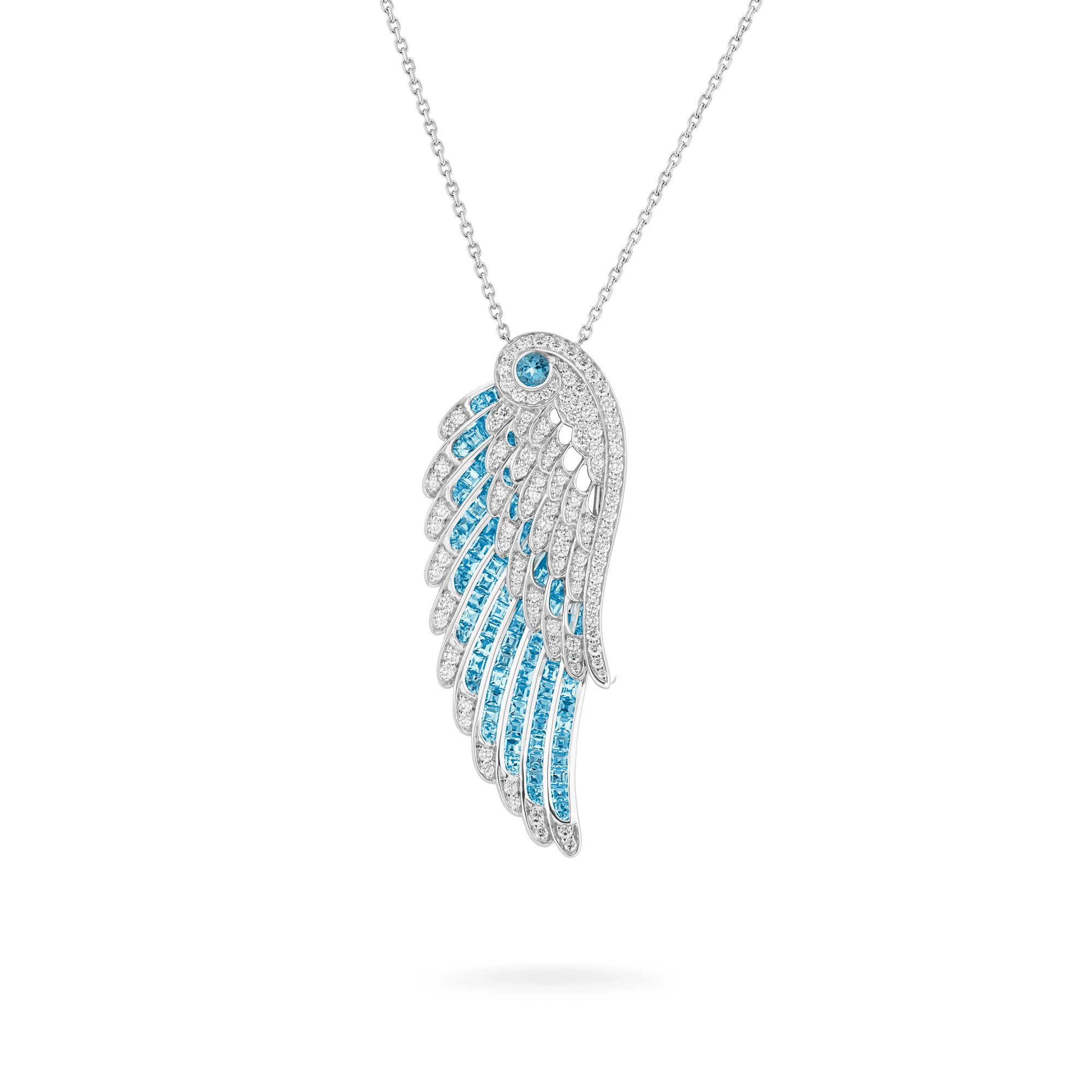 Wings Embrace Aquamarine and Diamond Slider Pendant | In 18ct White Gold