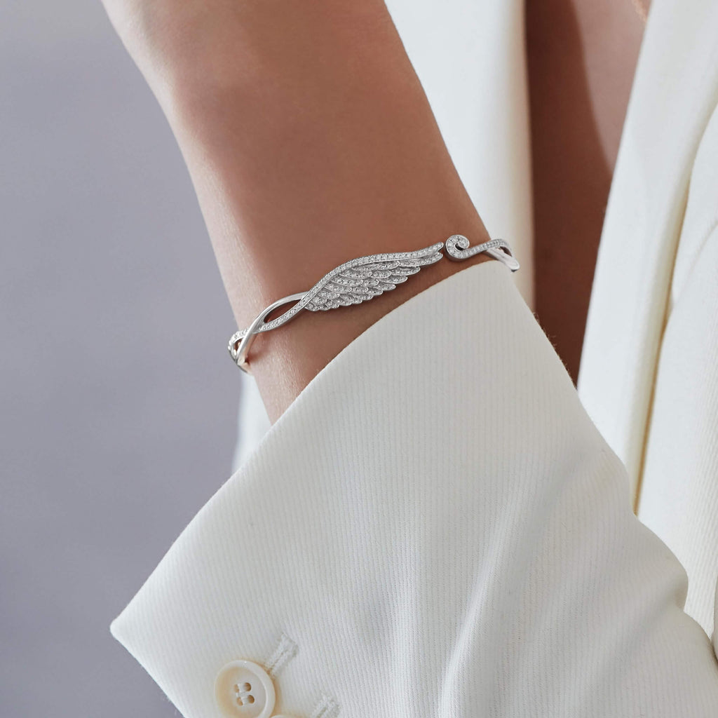 Wings Embrace Diamond Bangle | In 18ct White Gold