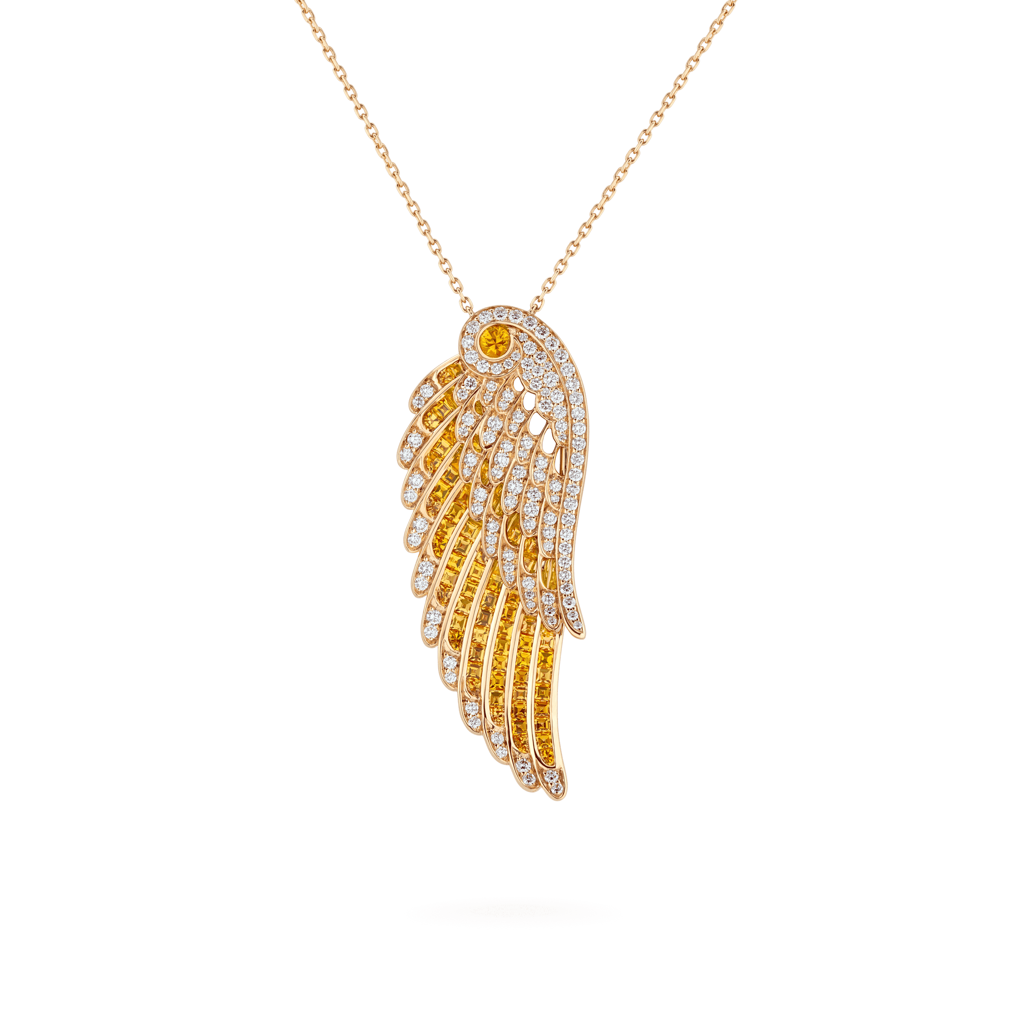 Garrard Wings Embrace jewellery collection Yellow Sapphire and Diamond Pendant In 18ct Yellow Gold 2016580 Hero View
