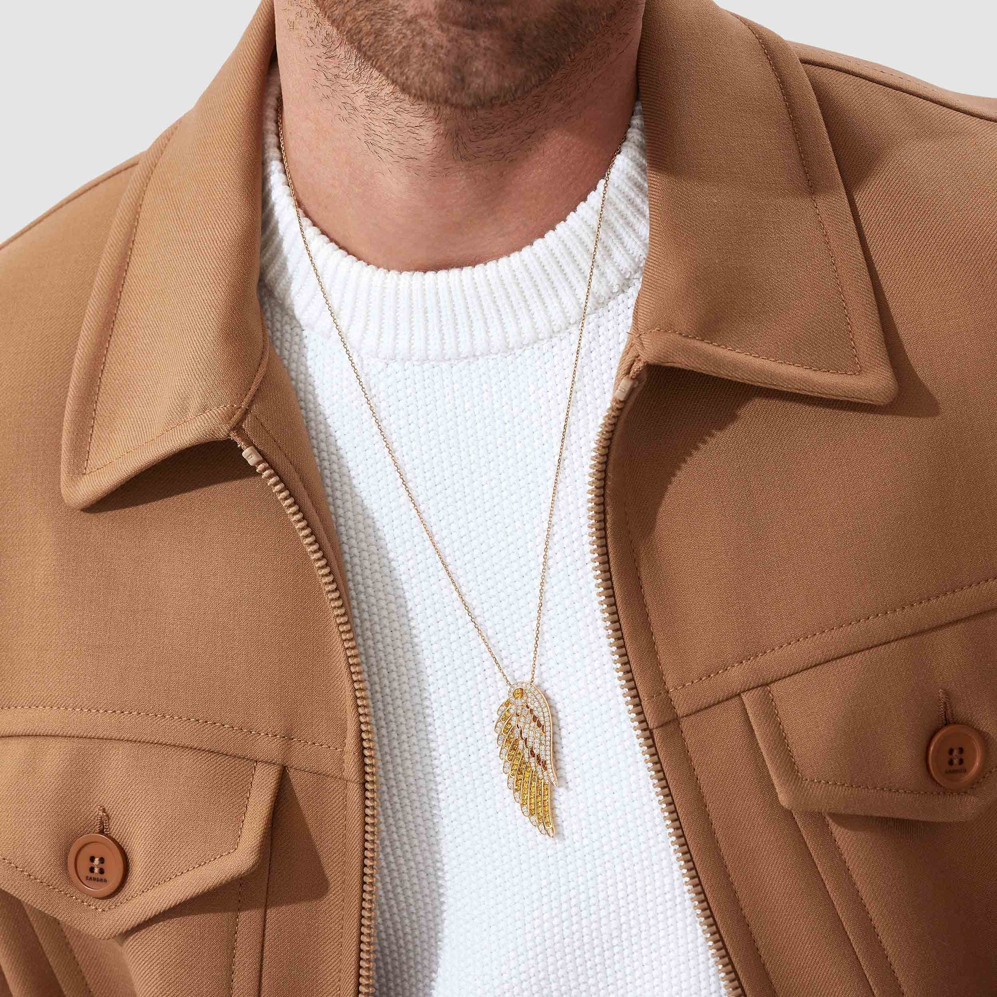 Garrard Wings Embrace jewellery collection Yellow Sapphire and Diamond Pendant In 18ct Yellow Gold 2016580 Male Model