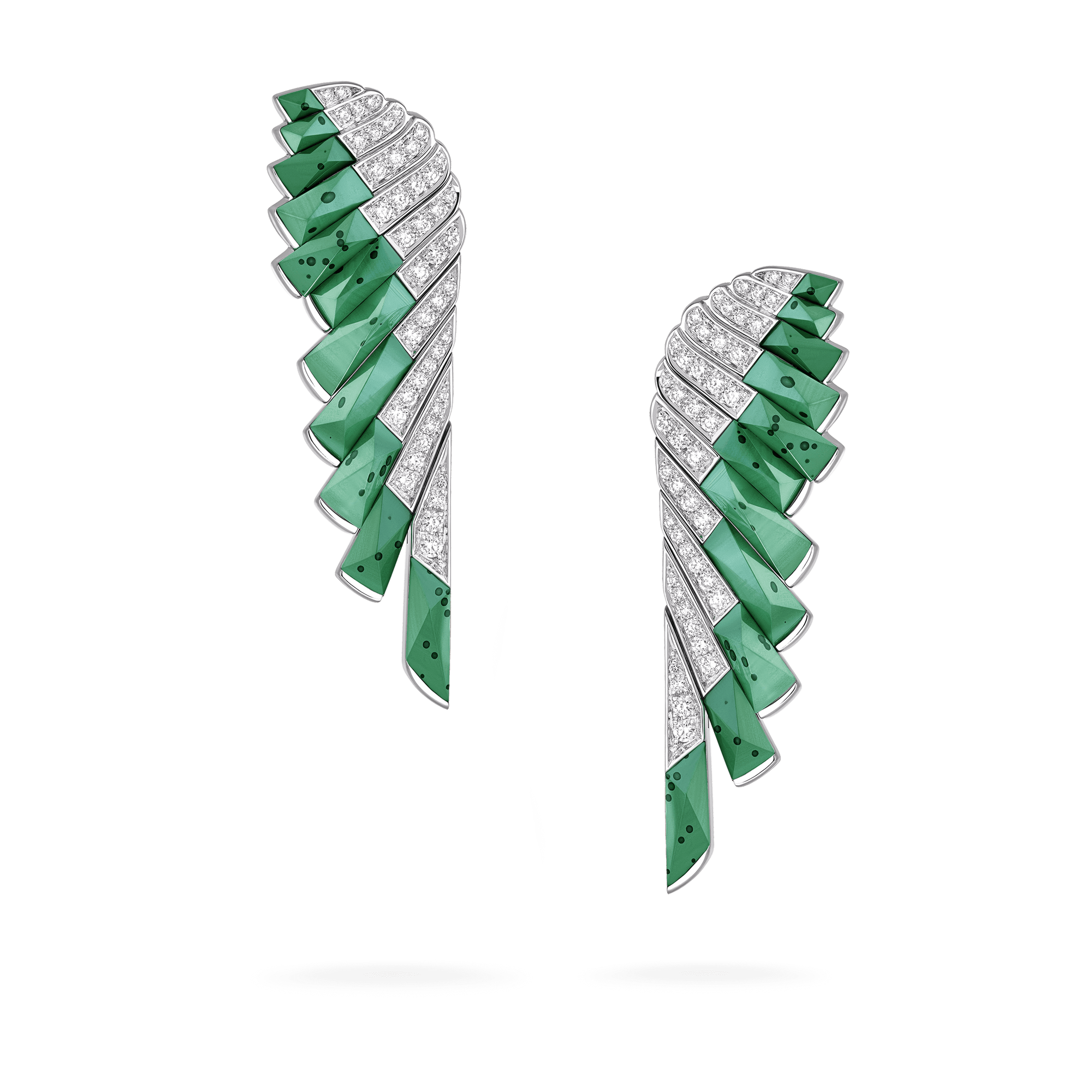 Garrard Wings Jewellery Collection Rising Apple Malachite and Diamond Earrings In 18ct White Gold, 2018622, Hero