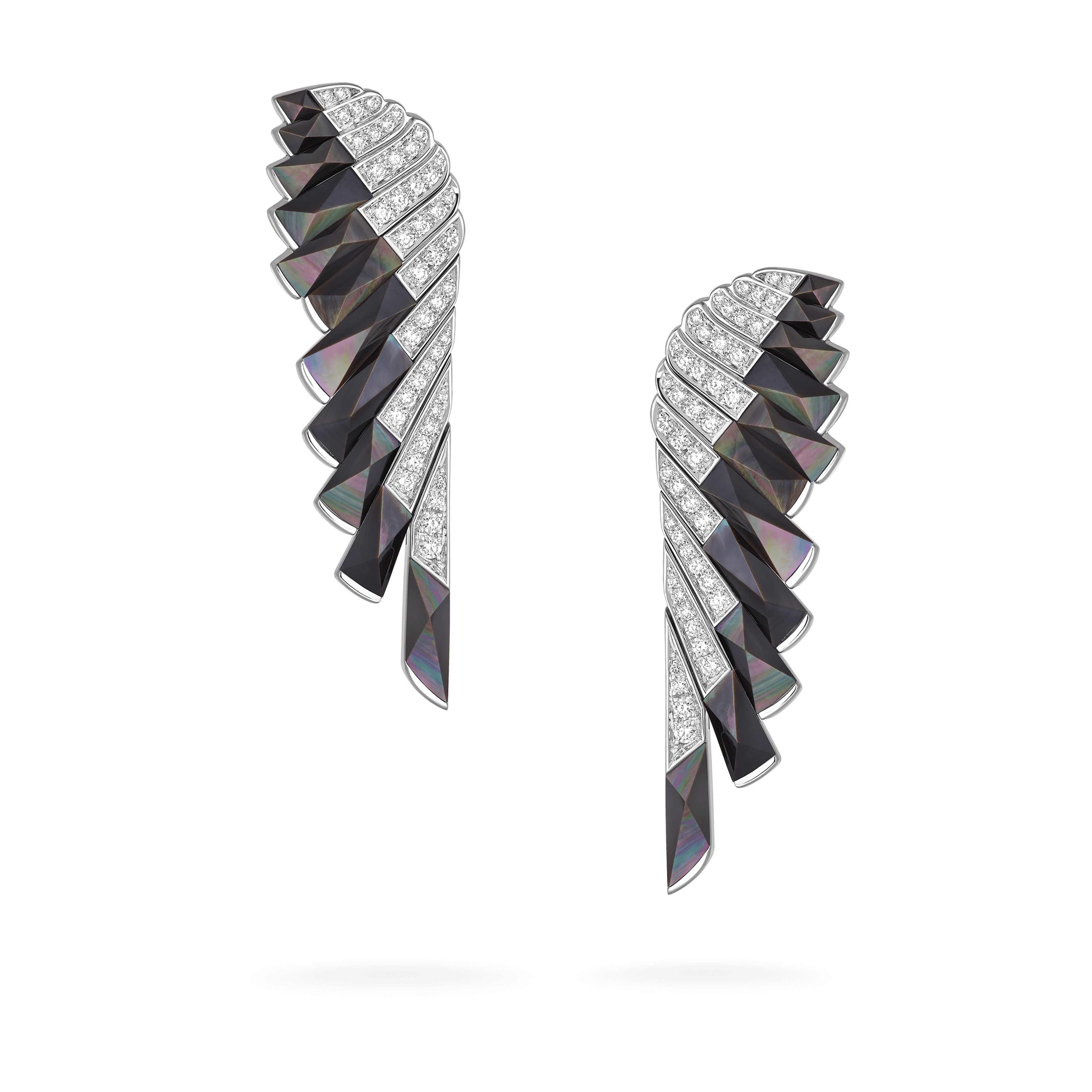 Wings Rising Black Mother of Pearl and Diamond Earrings | In 18ct Whit