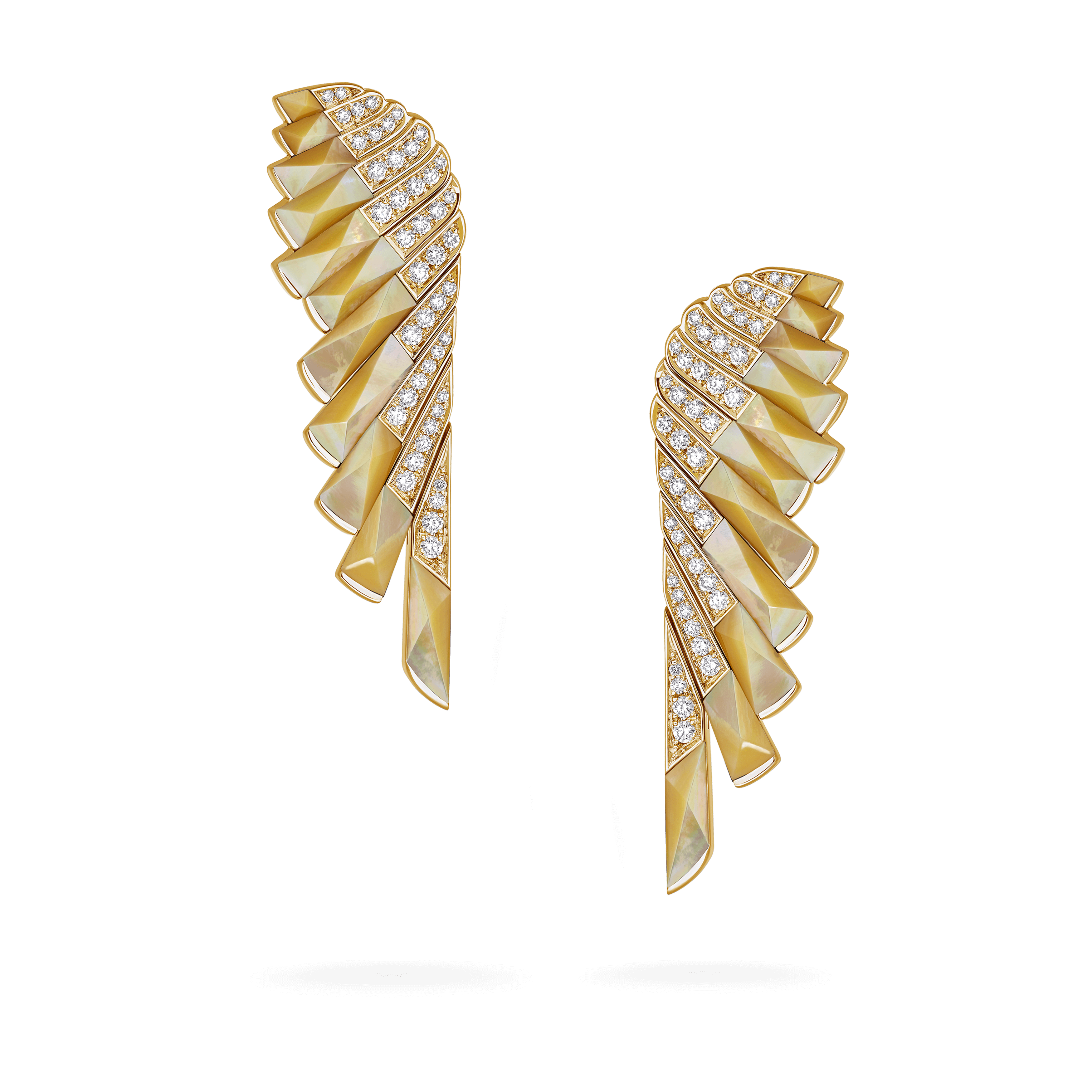 Wings Rising Golden Mother of Pearl and Diamond Earrings | In 18ct Yel
