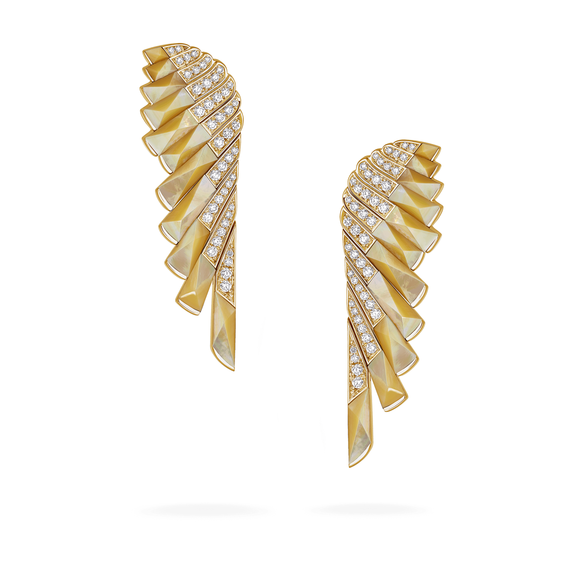 Garrard Wings Jewellery Collection Rising Golden Mother of Pearl and Diamond Earrings In 18ct Yellow Gold, 2018618, Hero View