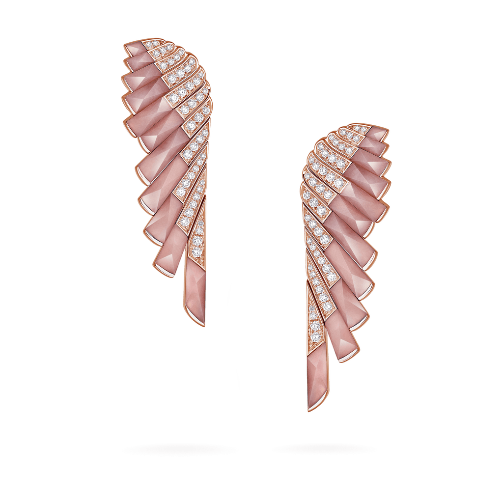 Garrard Wings Jewellery Collection Rising Pink Opal and Diamond Earrings In 18ct Rose Gold, 2018620, Hero View