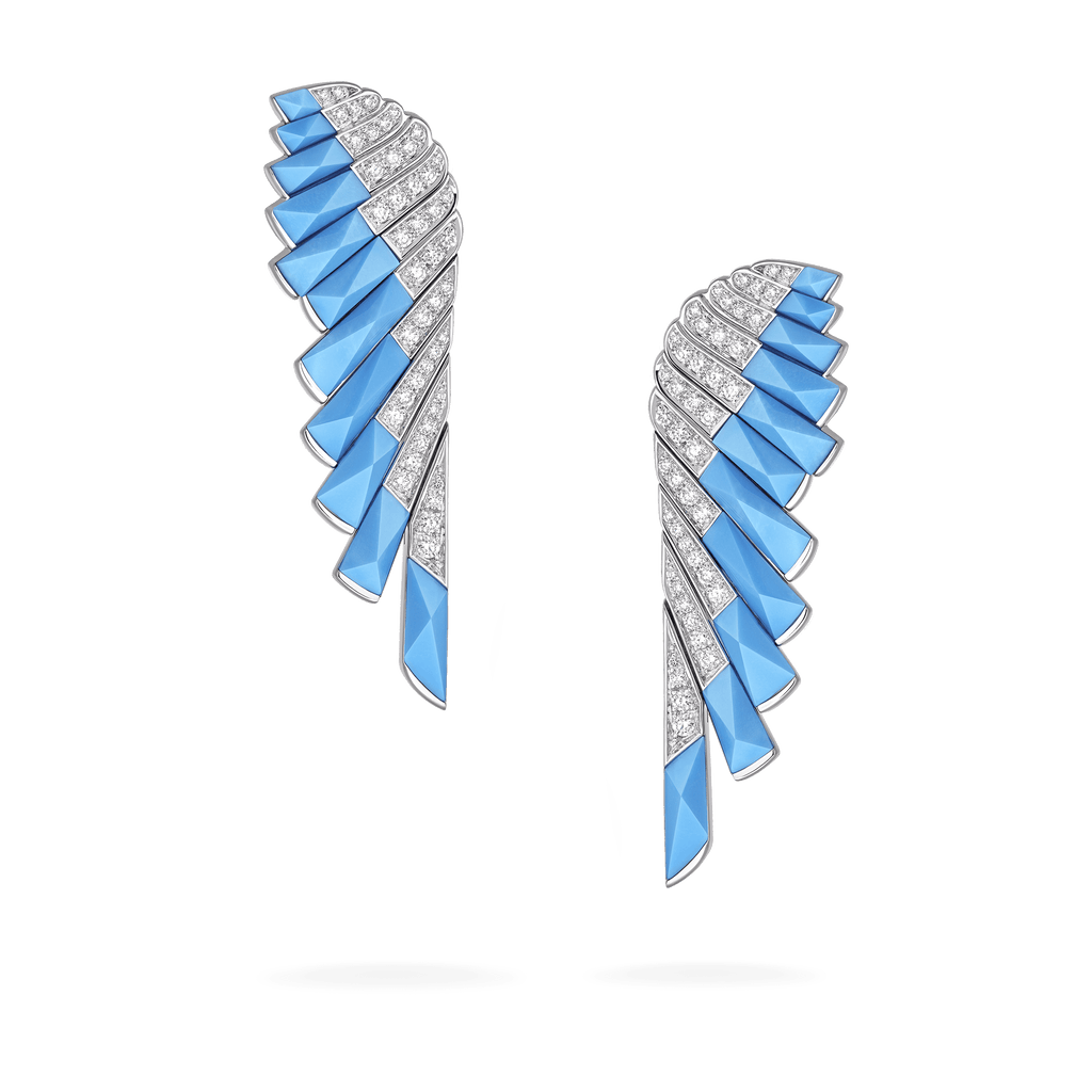 Garrard Wings Jewellery Collection Rising Turquoise and Diamond Earrings In 18ct White Gold, 2018668, Hero View
