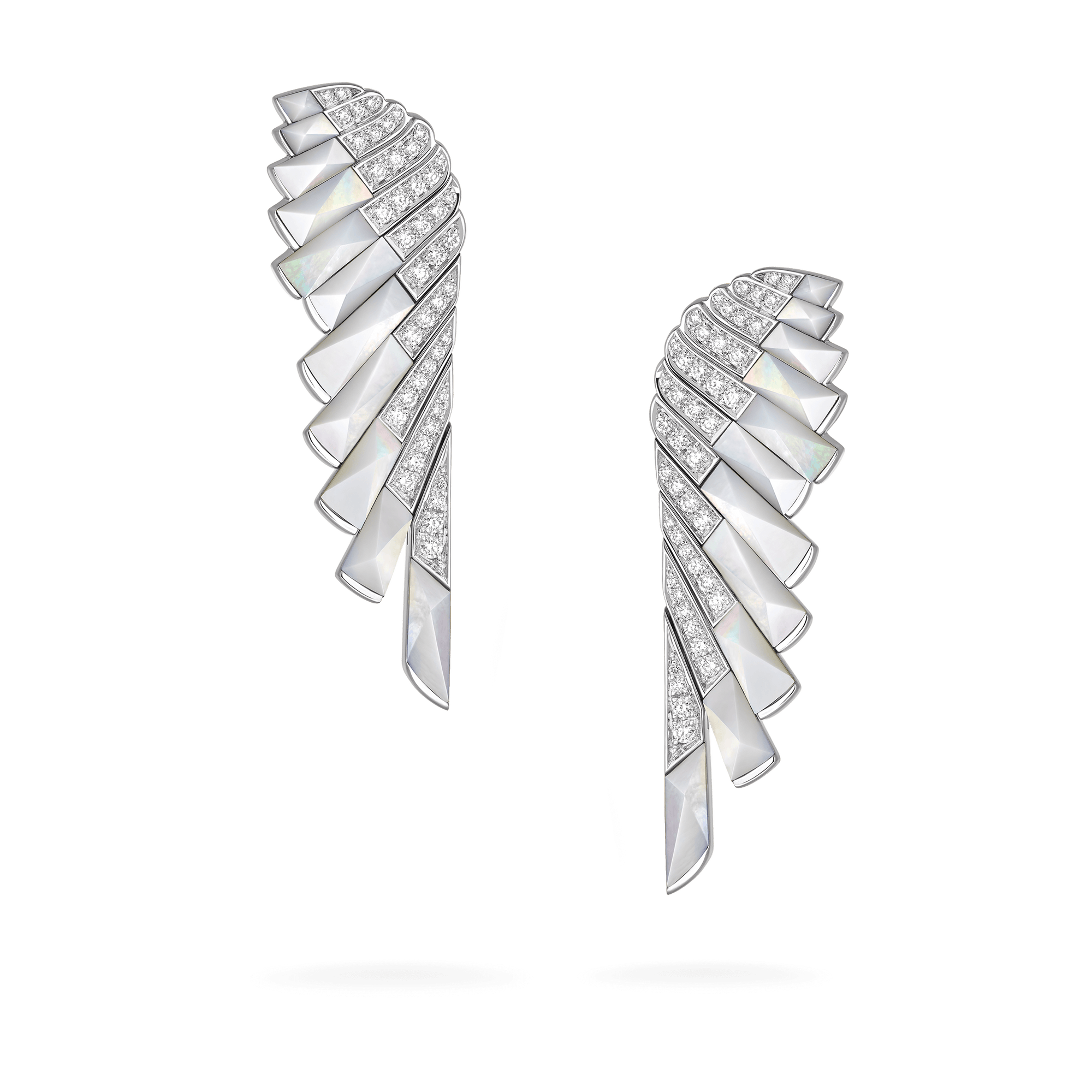 Garrard Wings Jewellery Collection Rising White Mother of Pearl and Diamond Earrings In 18ct White Gold, 2018619, Hero