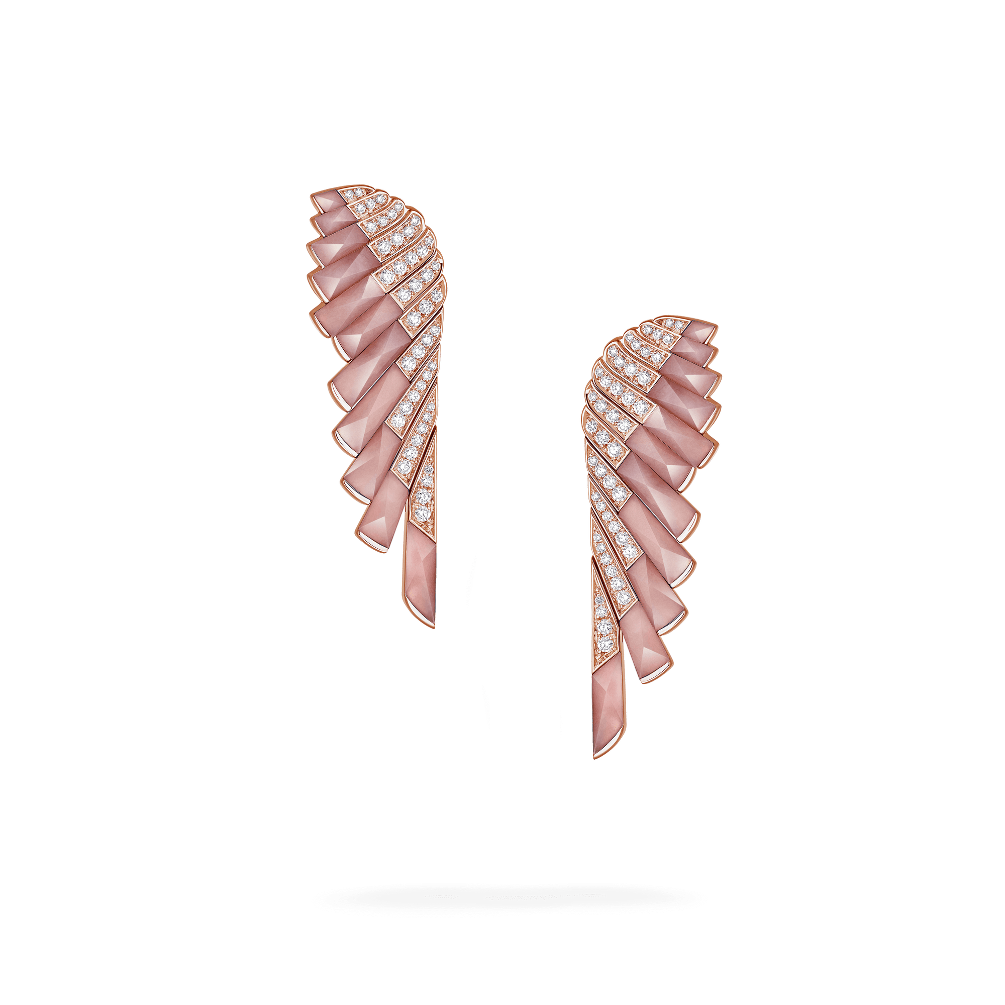 Garrard Wings Rising collection Earrings in 18ct Rose Gold with Diamonds and Pink Opal 2018620 Hero View