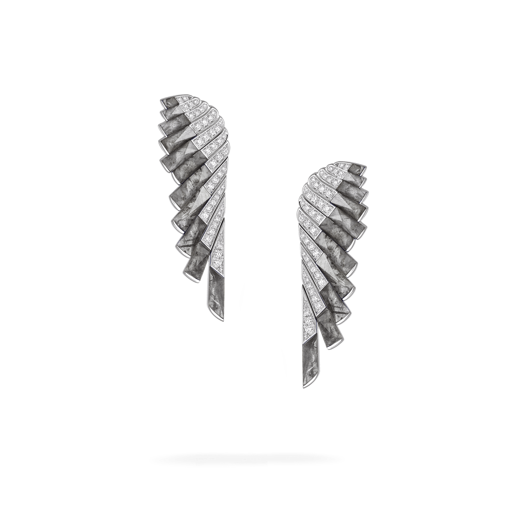 Garrard Wings Rising collection Earrings in 18ct White Gold with Diamonds Meteorite and Rock Crystal 2018623 Hero View
