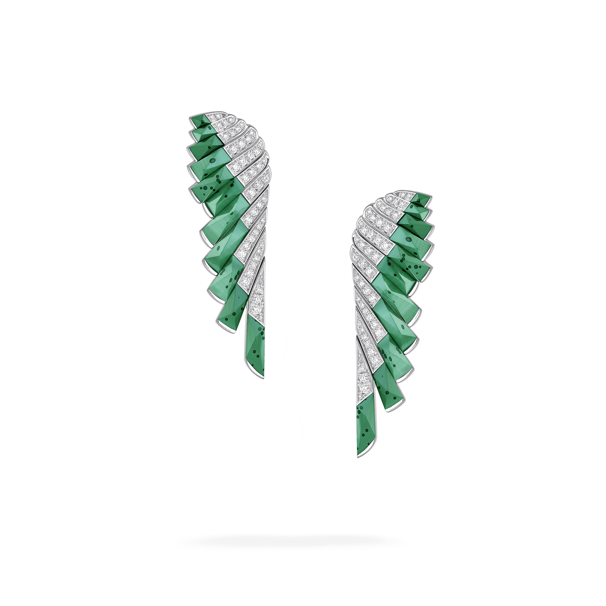 Garrard Wings Rising collection Earrings in 18ct White Gold with Diamonds and Apple Malachite 2018622 Hero View