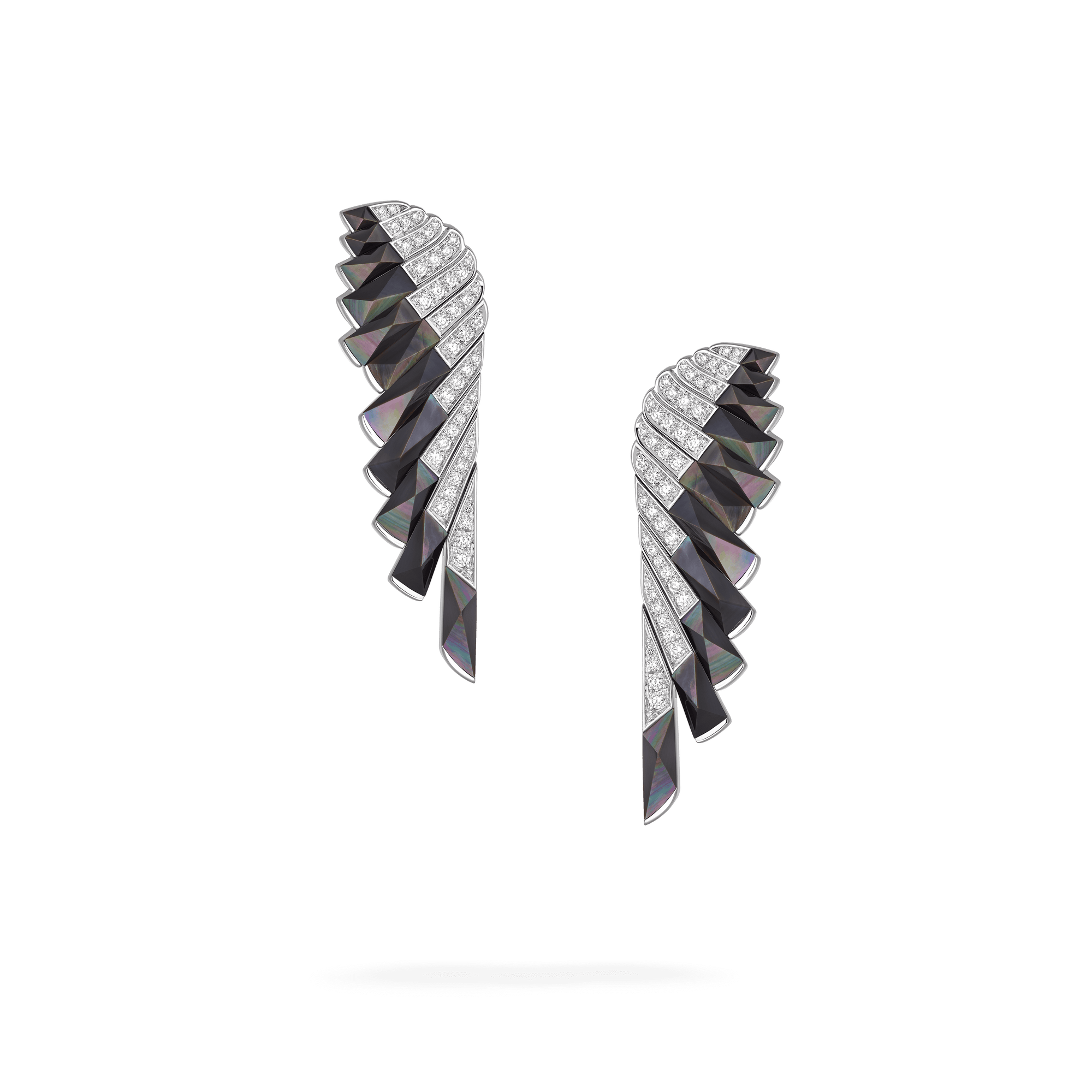 Garrard Wings Rising collection Earrings in 18ct White Gold with Diamonds and Black Mother of Pearl 2018617 Hero View