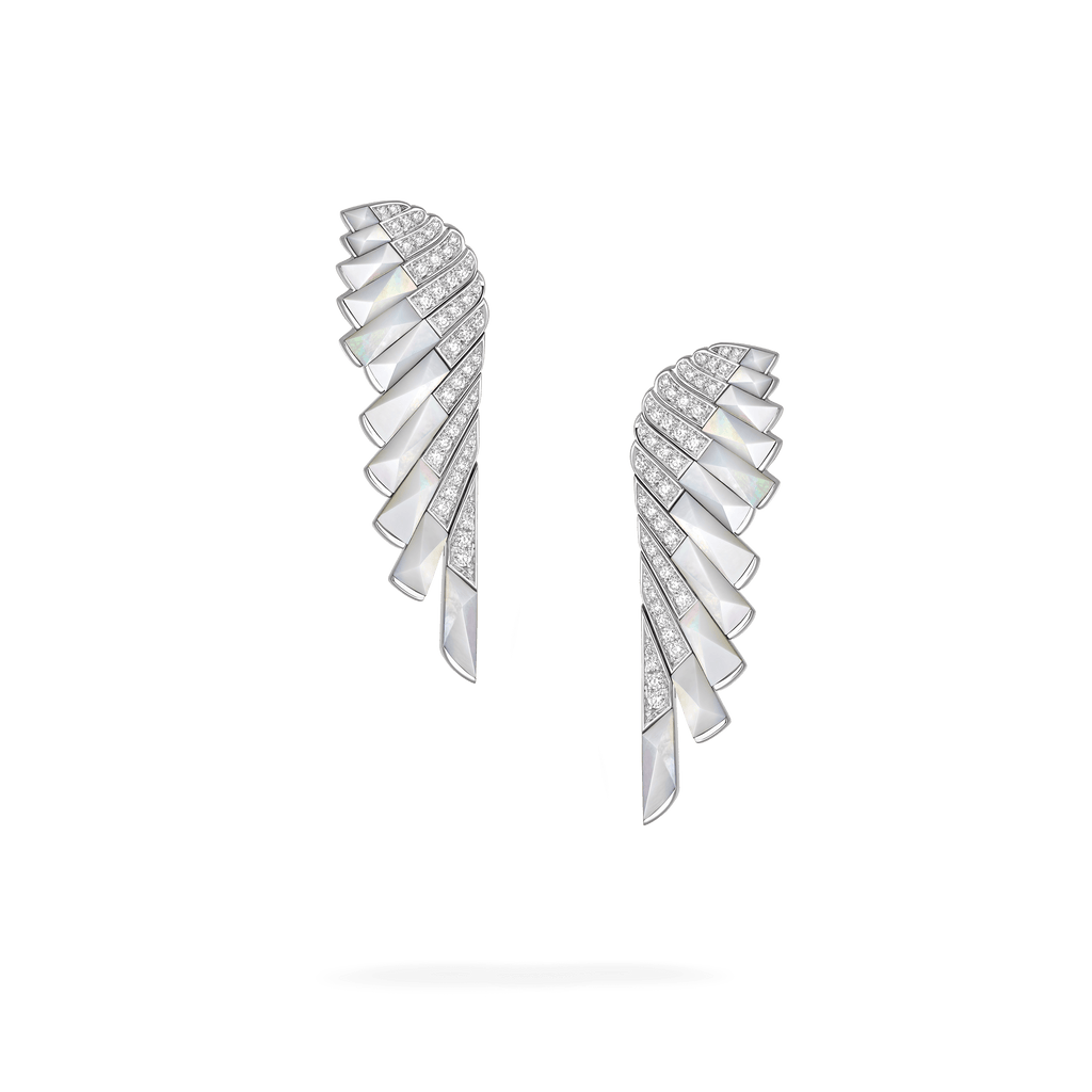 Garrard Wings Rising collection Earrings in 18ct White Gold with Diamonds and White Mother of Pearl 2018619 Hero View