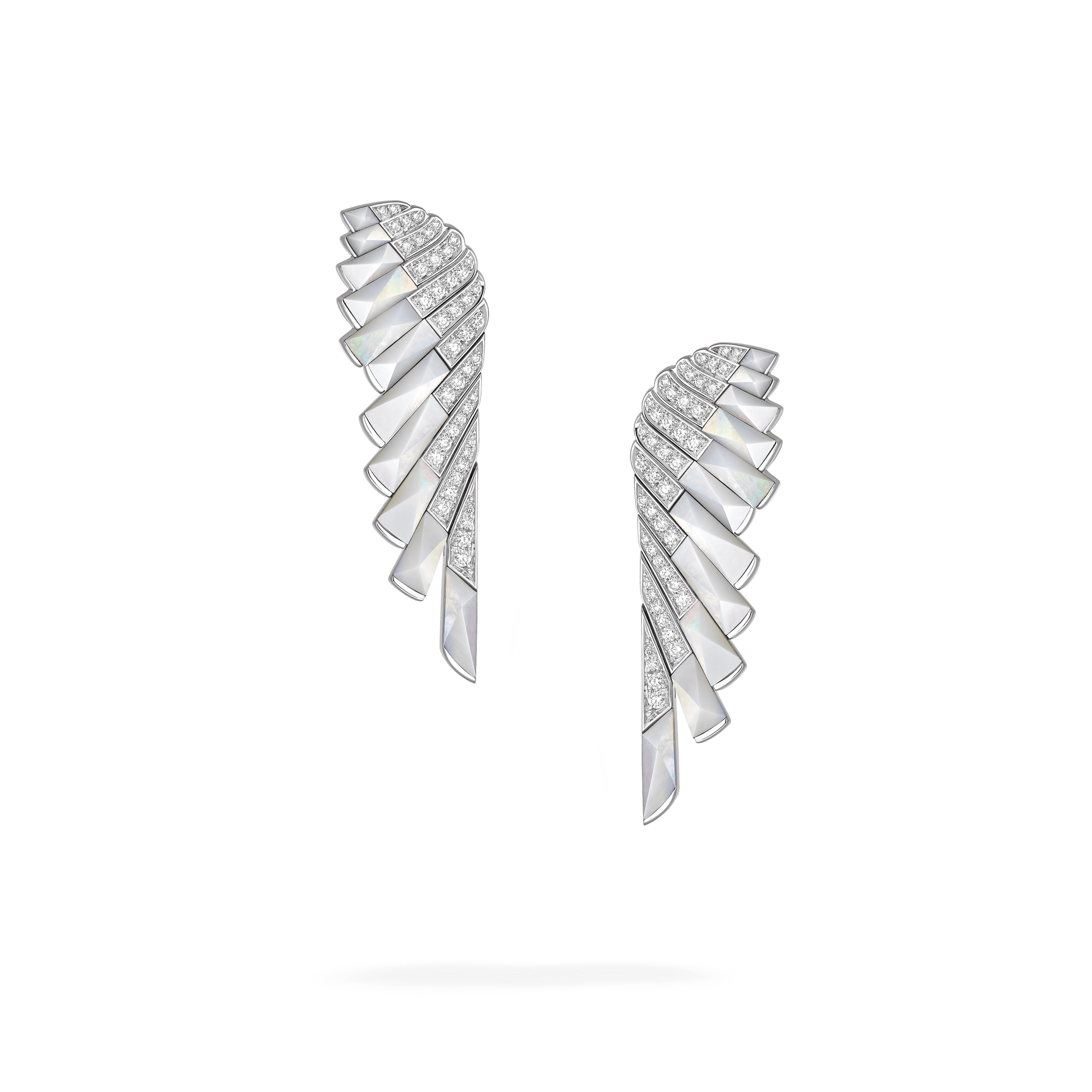 Garrard Wings Rising collection Earrings in 18ct White Gold with Diamonds and White Mother of Pearl 2018619 Hero View