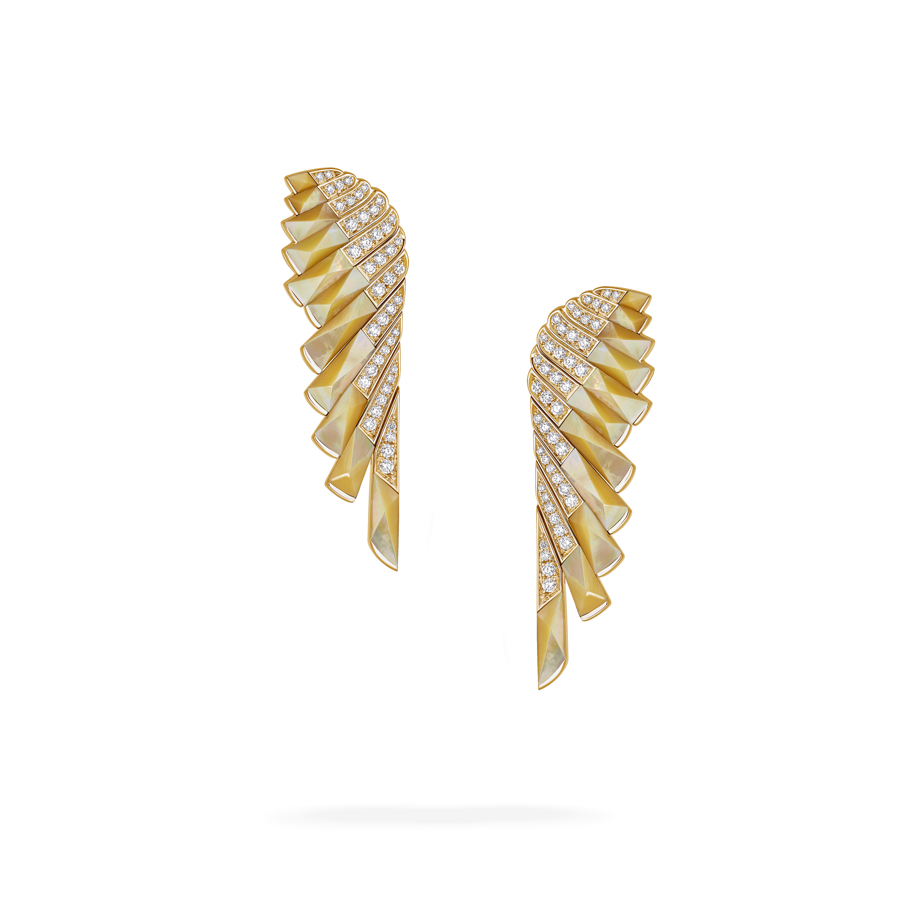 Garrard Wings Rising collection Earrings in 18ct Yellow Gold with Diamonds and Golden Mother of Pearl 2018618 Hero View