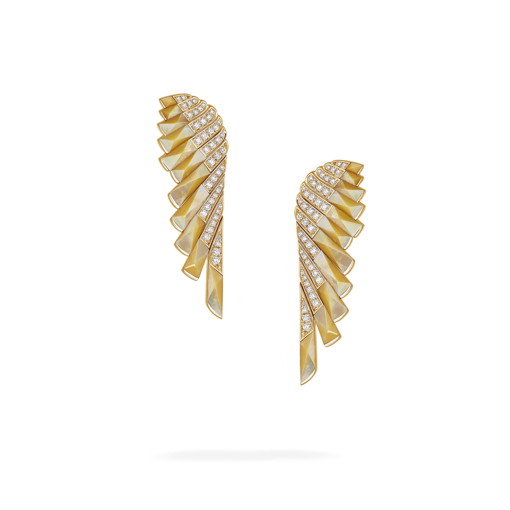 Garrard Wings Rising collection Earrings in 18ct Yellow Gold with Diamonds and Golden Mother of Pearl 2018618 Hero View