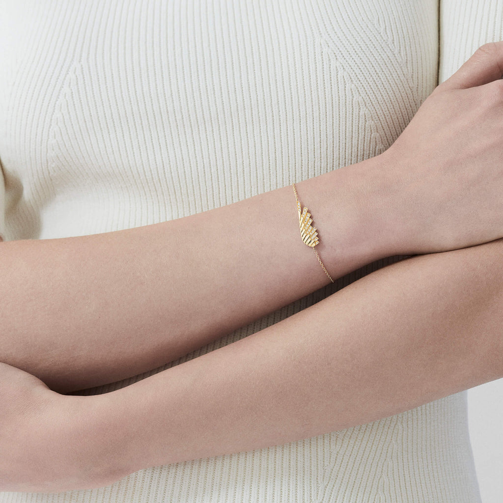Garrard Wings Rising collection Mini Icon Diamond Bracelet in 18ct Yellow Gold 2018639 on model