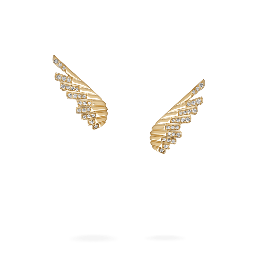 Garrard Wings Rising collection Mini Icon Earrings in 18ct Yellow Gold with Diamonds 2018636 Hero View