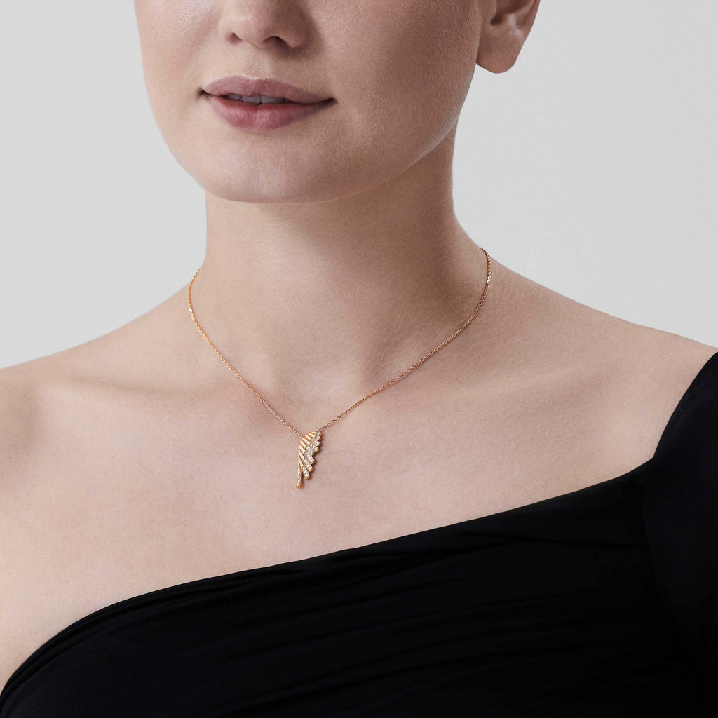 Garrard Wings Rising collection Mini Icon Pendant in 18ct Rose Gold with Diamonds 2018632 On Model 1 1