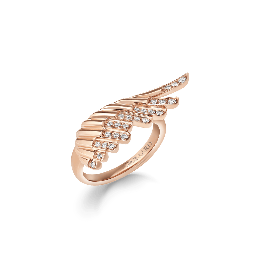 Garrard Wings Rising collection Mini Icon Ring in 18ct Rose Gold with Diamonds 2018641 Hero View