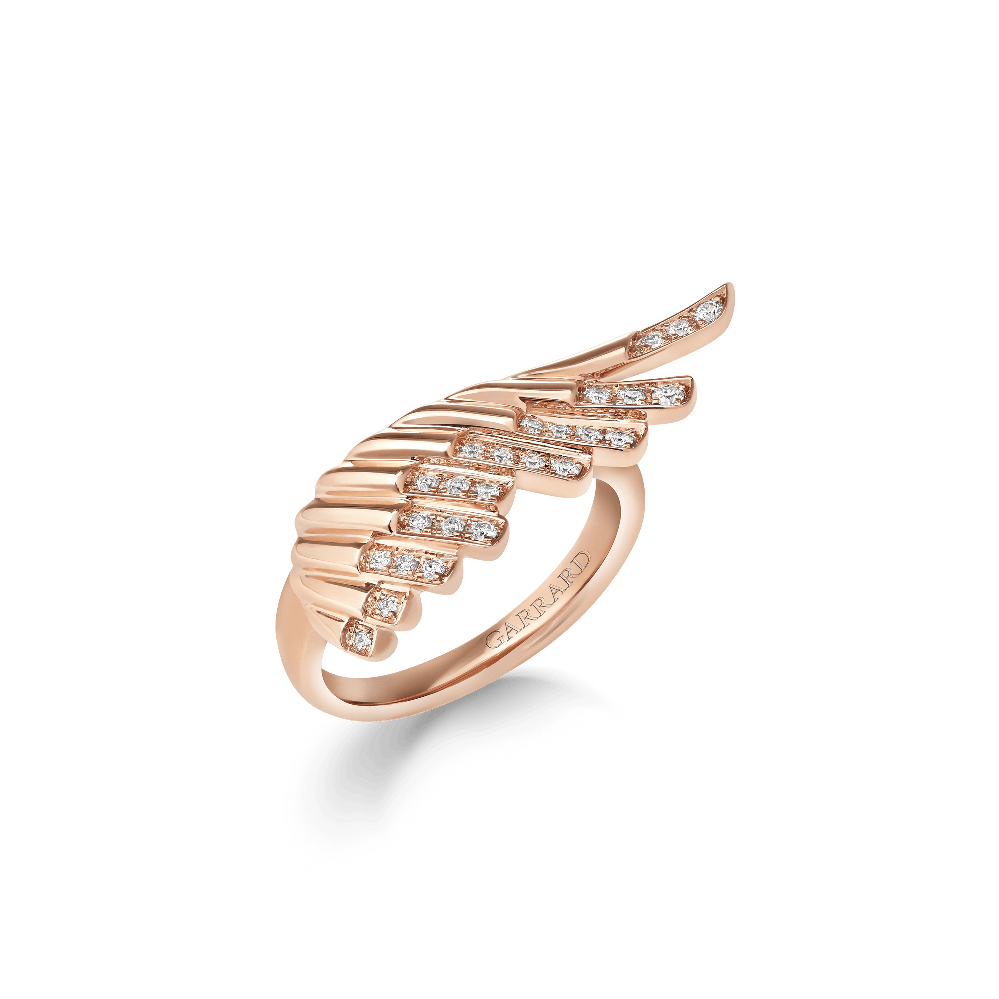 Garrard Wings Rising collection Mini Icon Ring in 18ct Rose Gold with Diamonds 2018641 Hero View