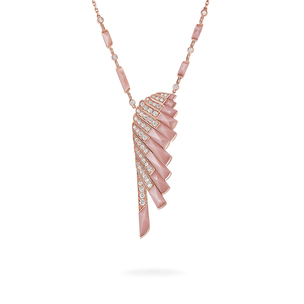 Garrard Wings Rising collection Pendant in 18ct Rose Gold with Diamonds and Pink Opal 2018613 Hero View