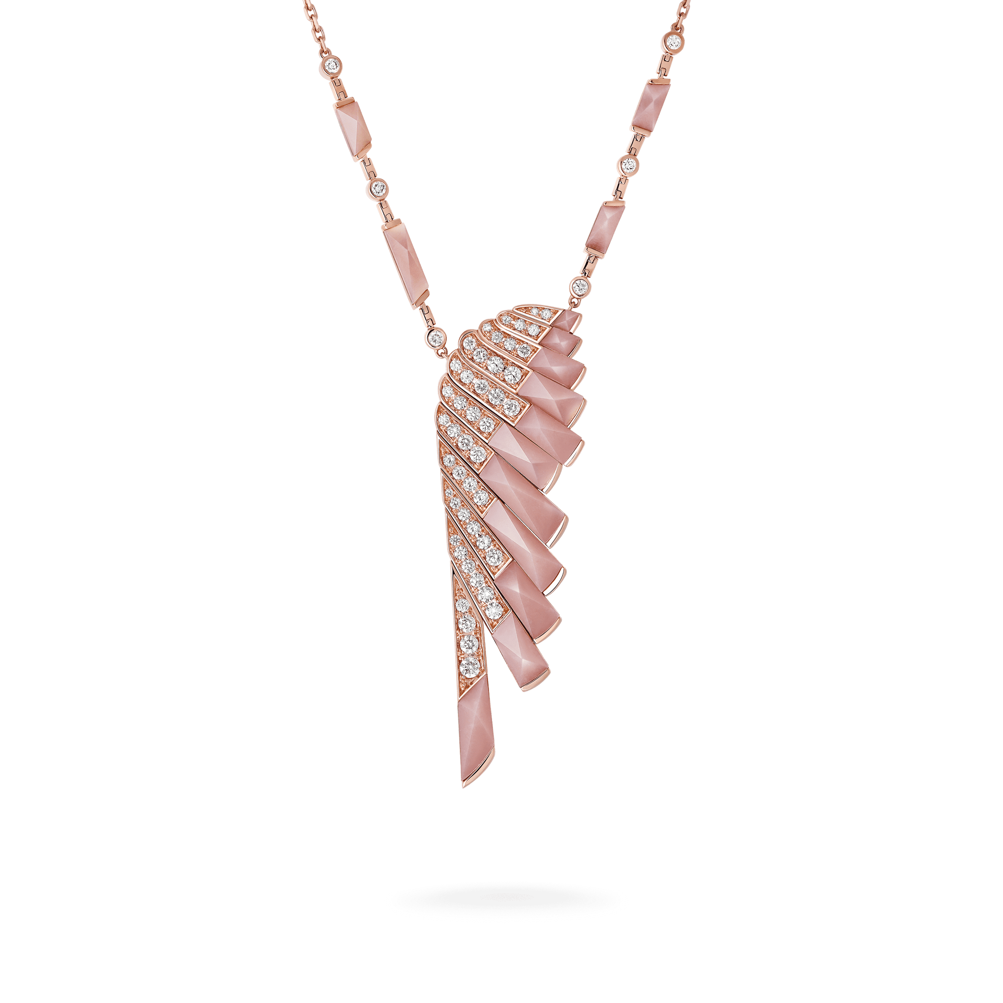 Garrard Wings Rising collection Pendant in 18ct Rose Gold with Diamonds and Pink Opal 2018613 Hero View