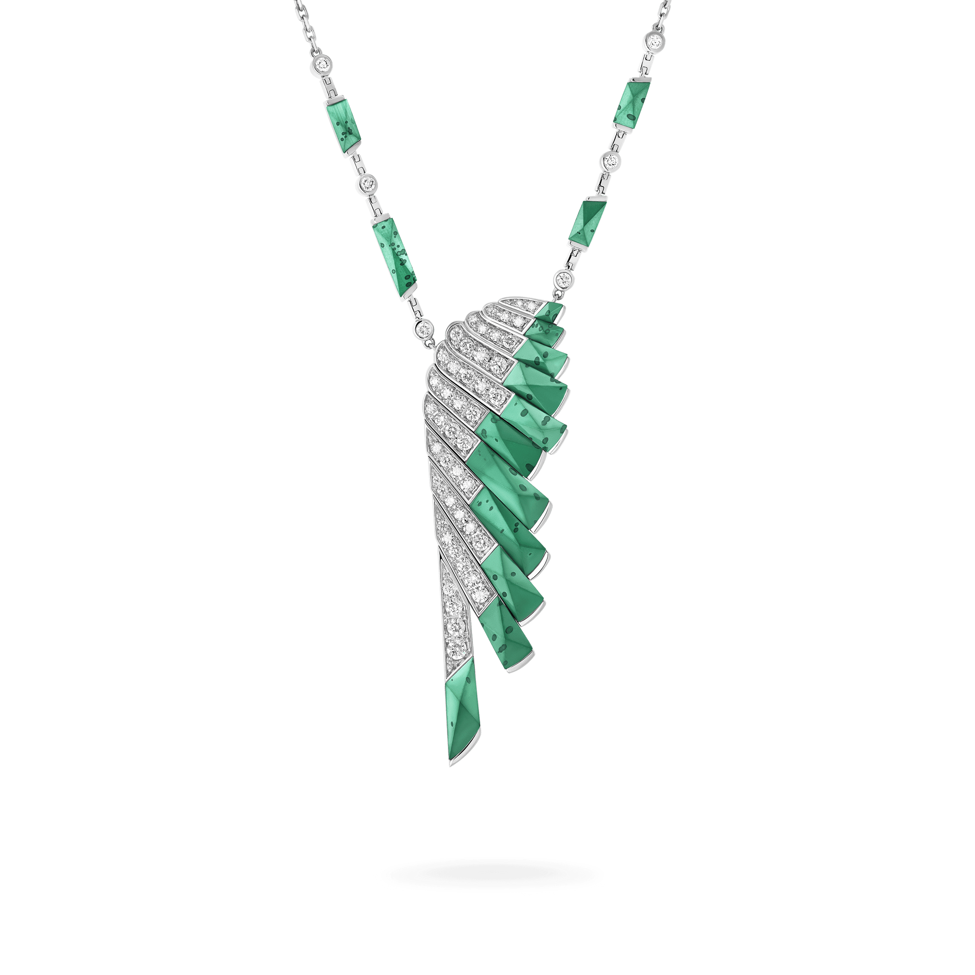 Garrard Wings Rising collection Pendant in 18ct White Gold with Diamonds and Apple Malachite 2018615 Hero View