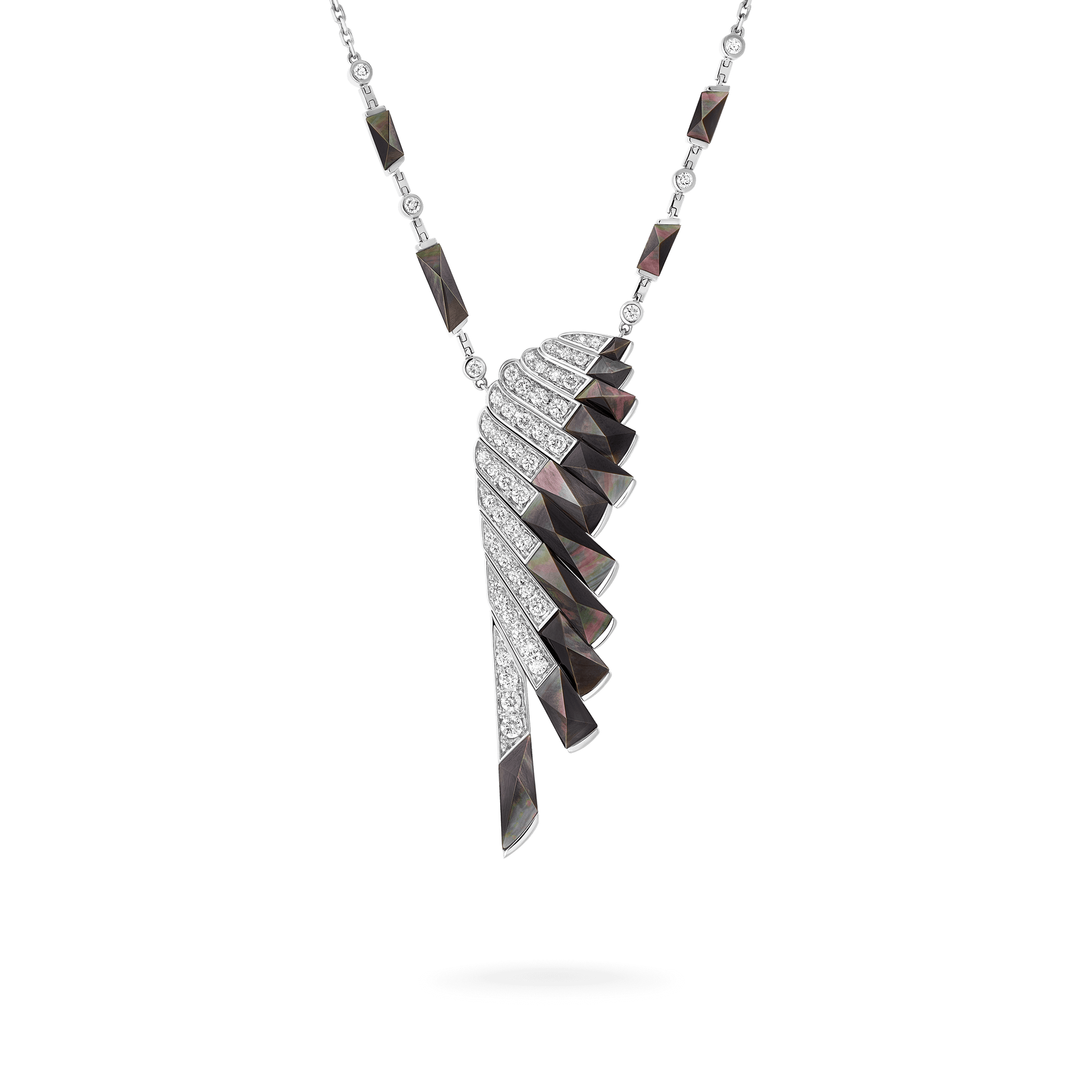 Garrard Wings Rising collection Pendant in 18ct White Gold with Diamonds and Black Mother of Pearl 2018610 Hero View