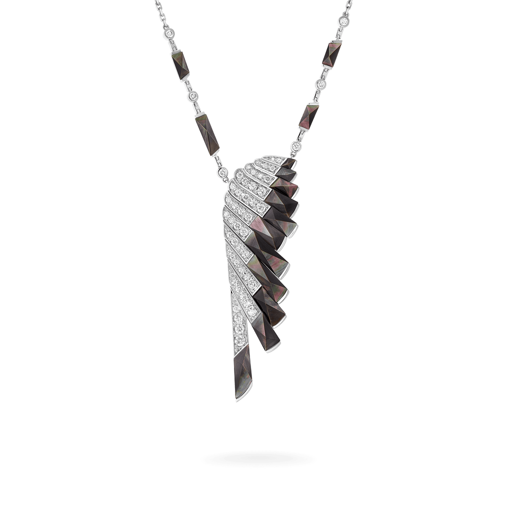 Garrard Wings Rising collection Pendant in 18ct White Gold with Diamonds and Black Mother of Pearl 2018610 Hero View