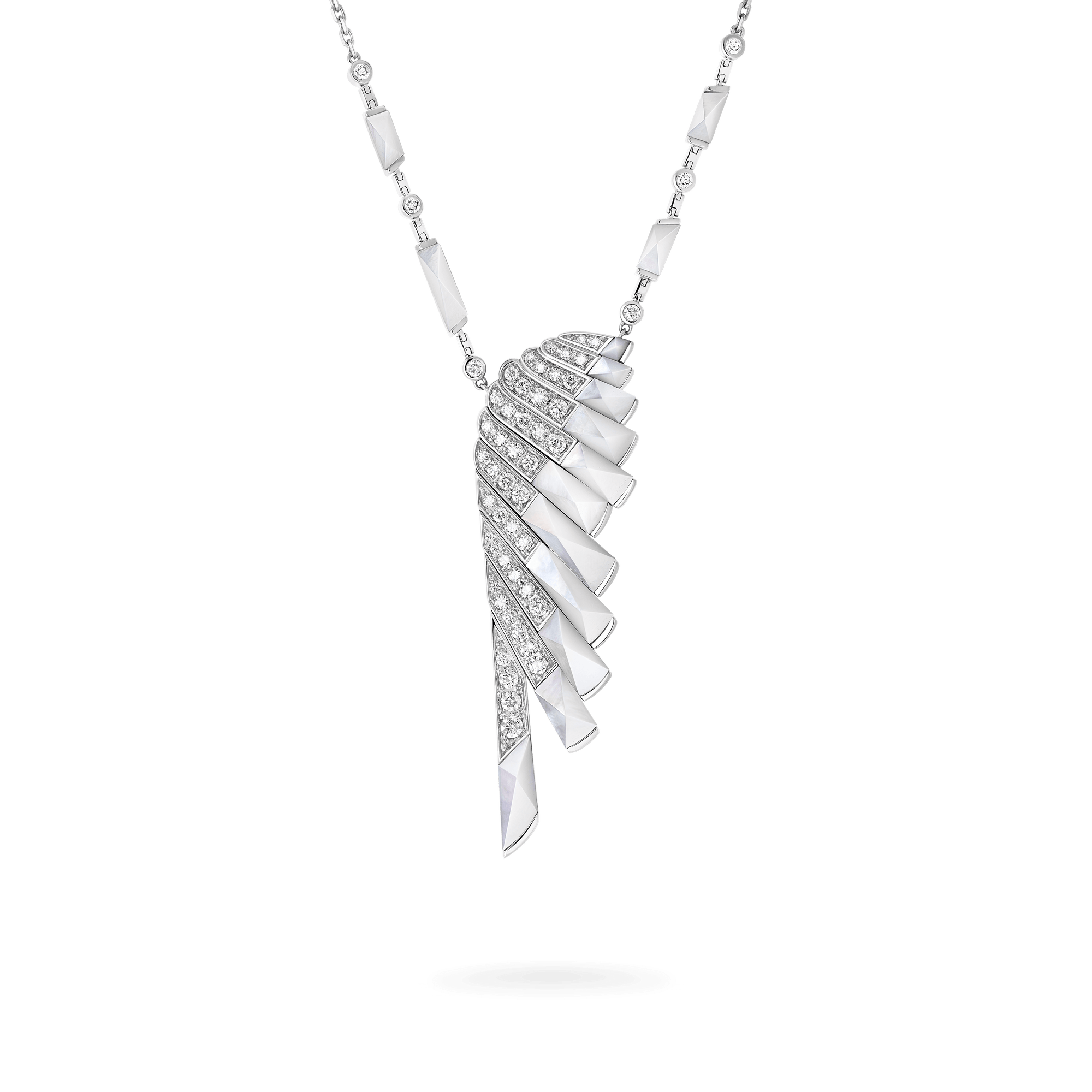 Garrard Wings Rising collection Pendant in 18ct White Gold with Diamonds and White Mother of Pearl 2018612 Hero View
