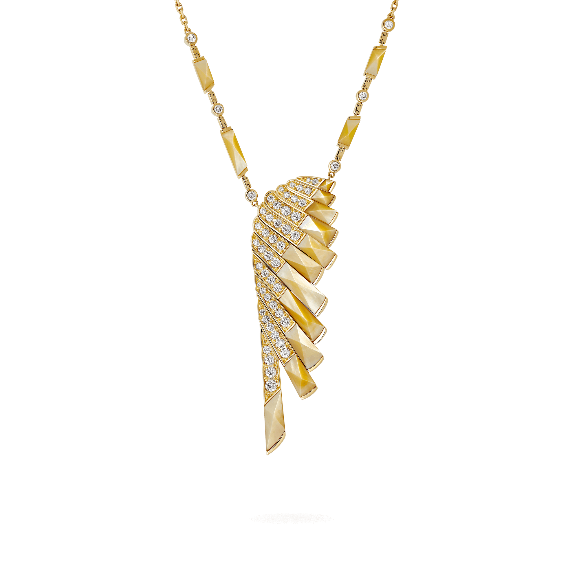 Garrard Wings Rising collection Pendant in 18ct Yellow Gold with Diamonds and Golden Mother of Pearl 2018611 Hero View