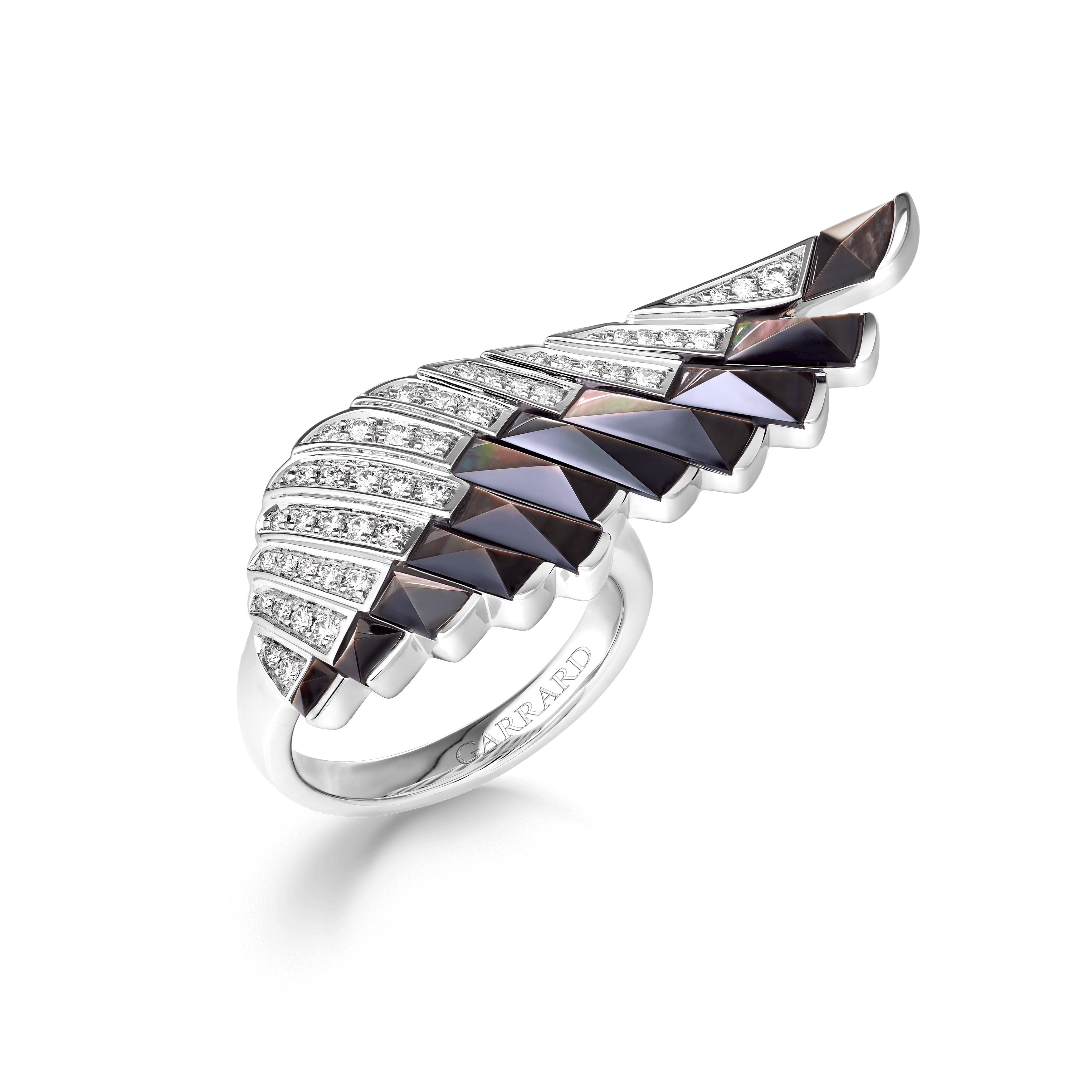 Wings Rising Black Mother of Pearl and Diamond Ring | In 18ct White Go