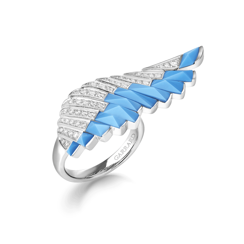 Garrard Wings Rising collection Ring in 18ct White Gold with Diamonds and Turquoise 2018669 Hero View